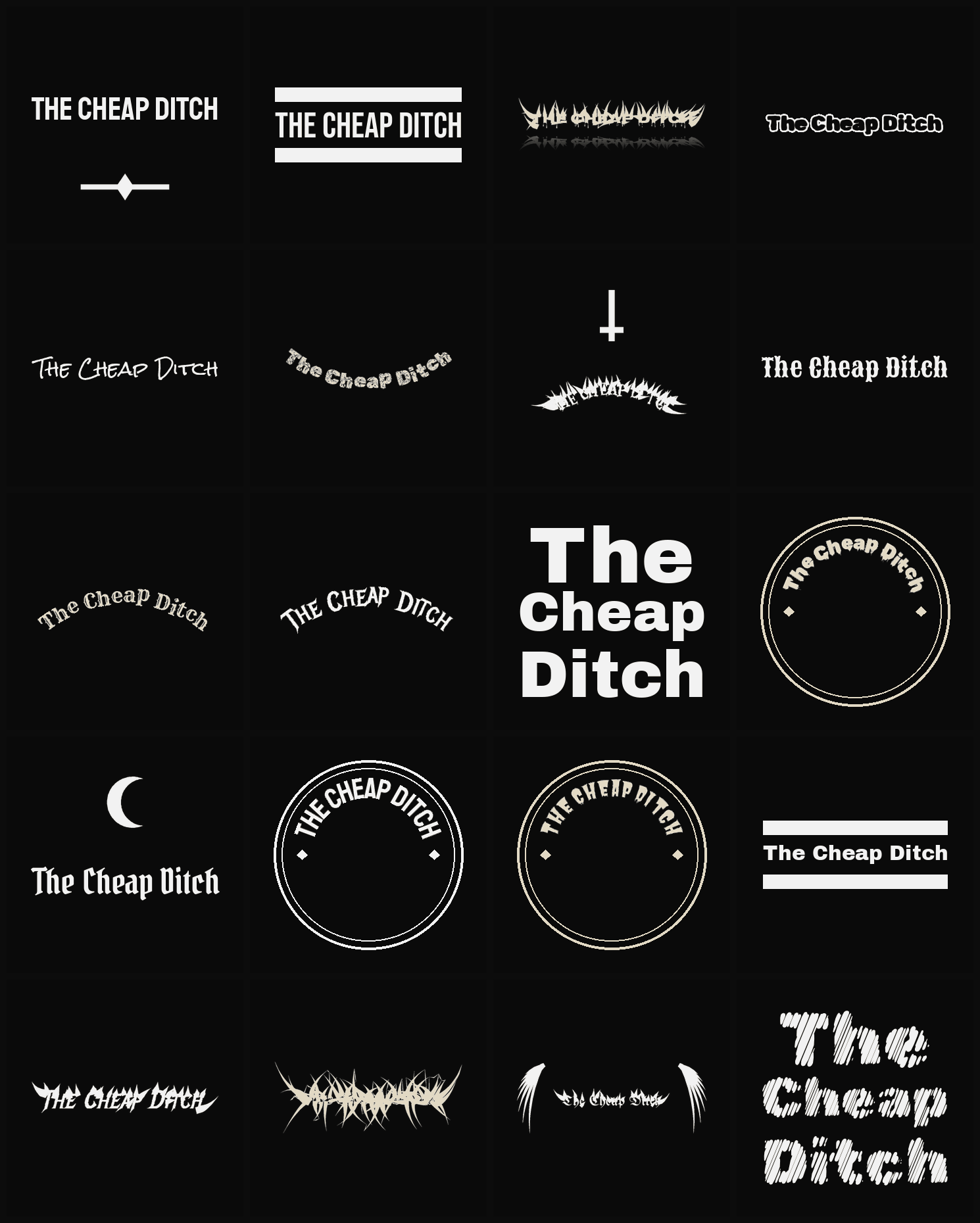 Twenty The Cheap Ditch band logo ideas — different faces, treatments and spike settings