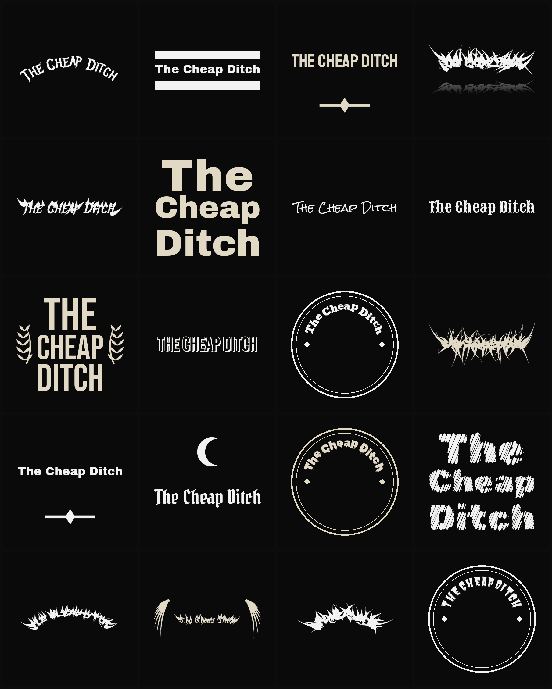 Twenty The Cheap Ditch band logo ideas — different faces, treatments and spike settings