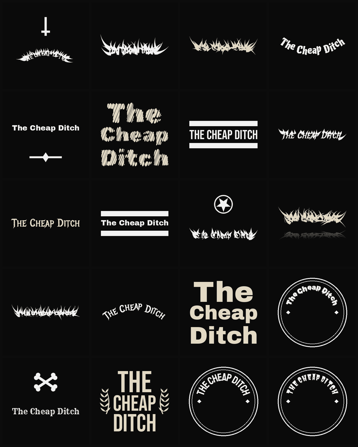 Twenty The Cheap Ditch band logo ideas — different faces, treatments and spike settings