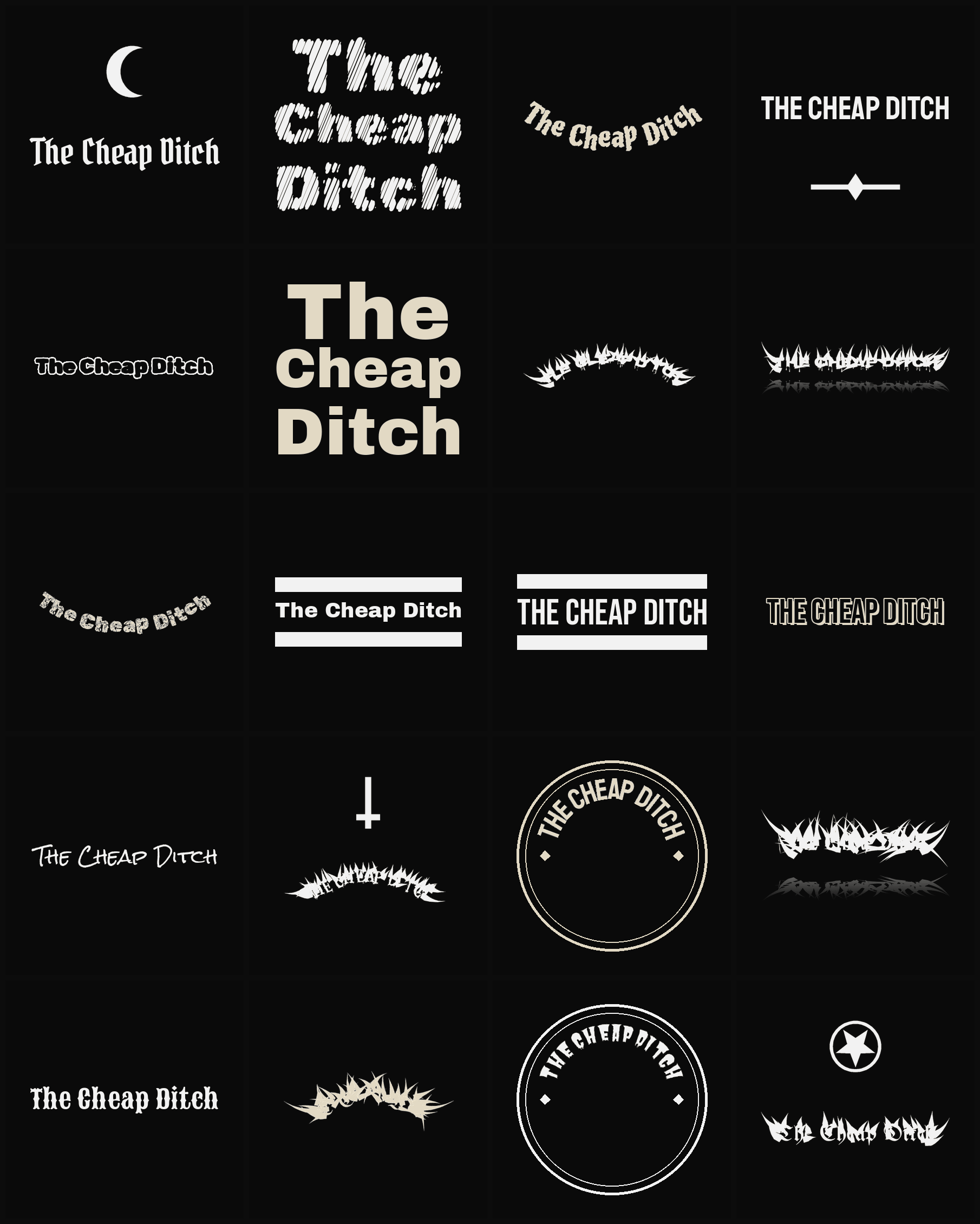 Twenty The Cheap Ditch band logo ideas — different faces, treatments and spike settings