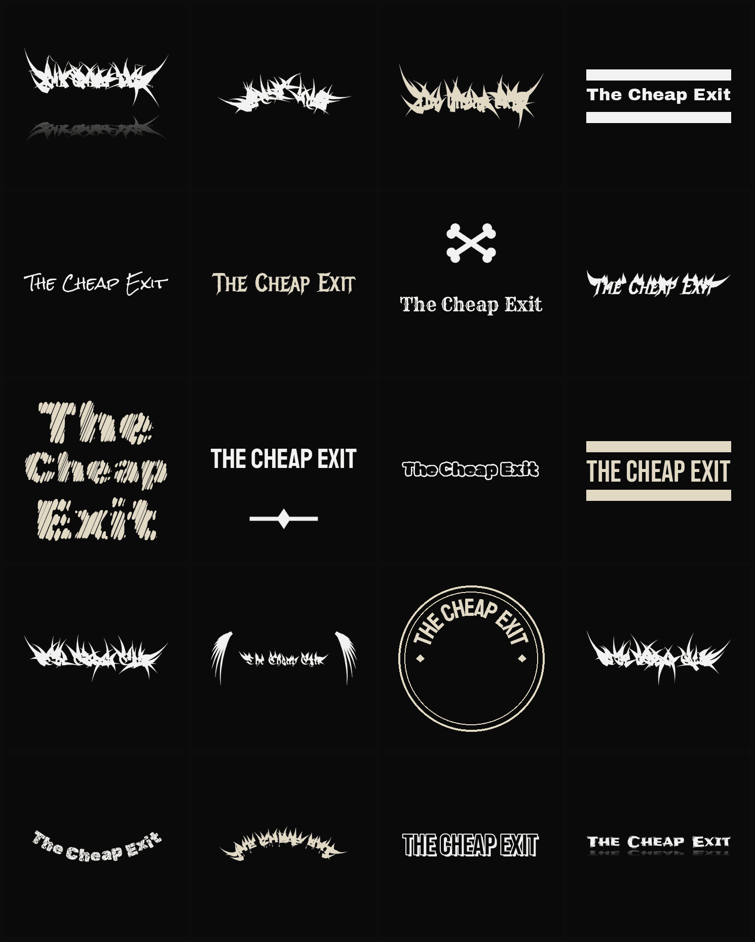 Twenty The Cheap Exit band logo ideas — different faces, treatments and spike settings