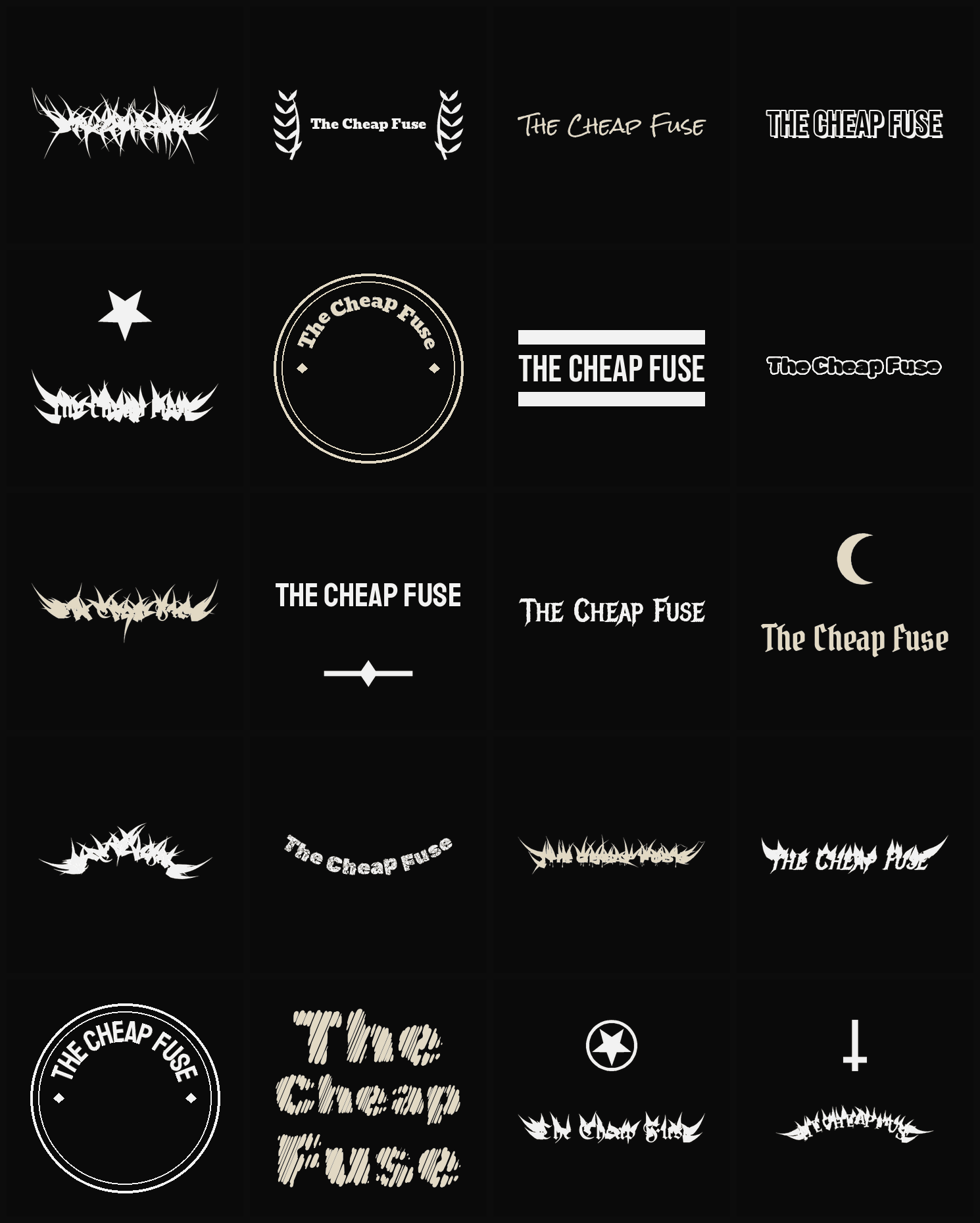 Twenty The Cheap Fuse band logo ideas — different faces, treatments and spike settings