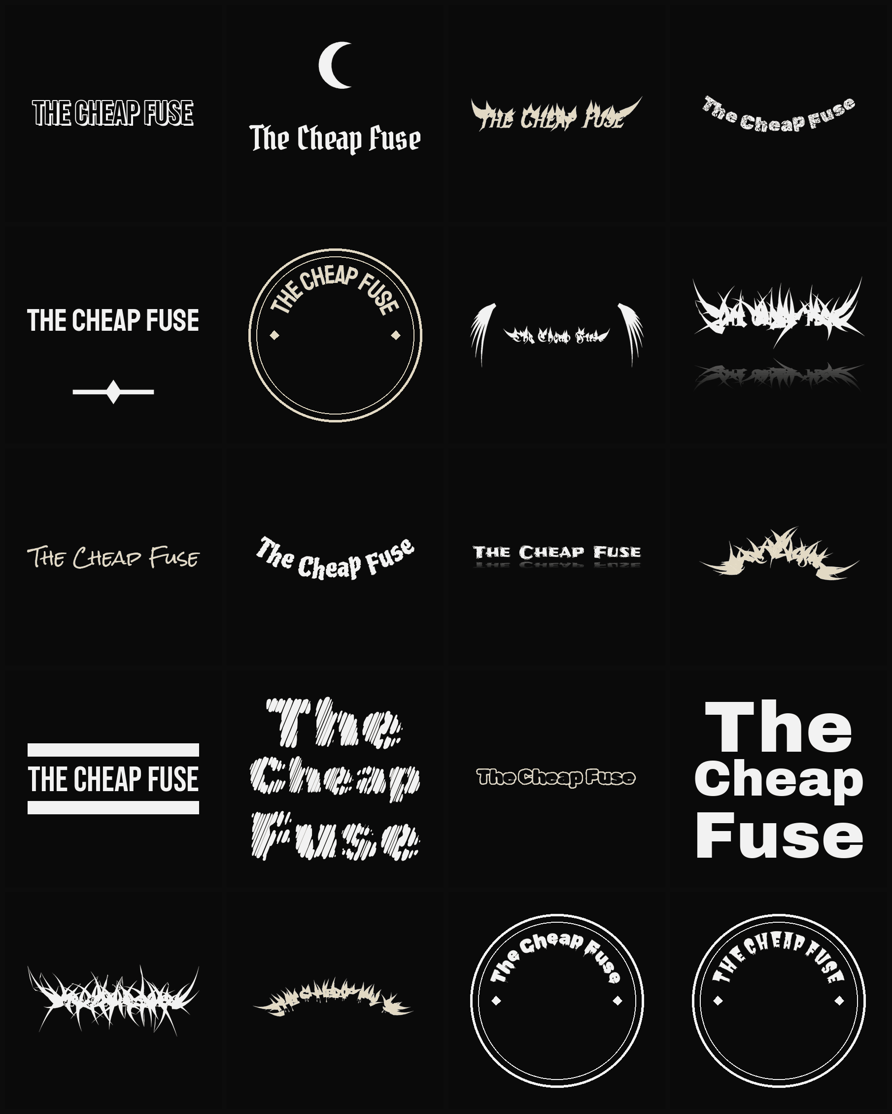 Twenty The Cheap Fuse band logo ideas — different faces, treatments and spike settings