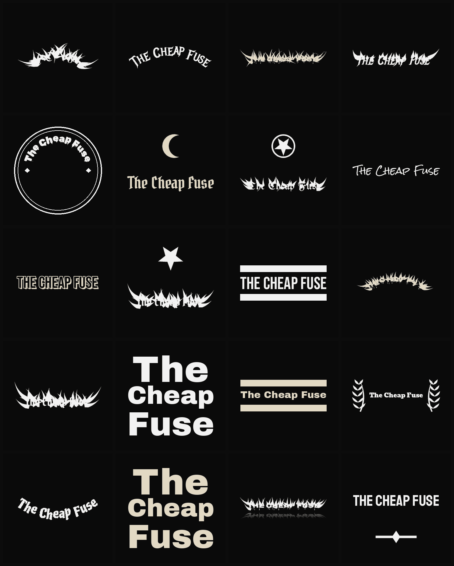 Twenty The Cheap Fuse band logo ideas — different faces, treatments and spike settings