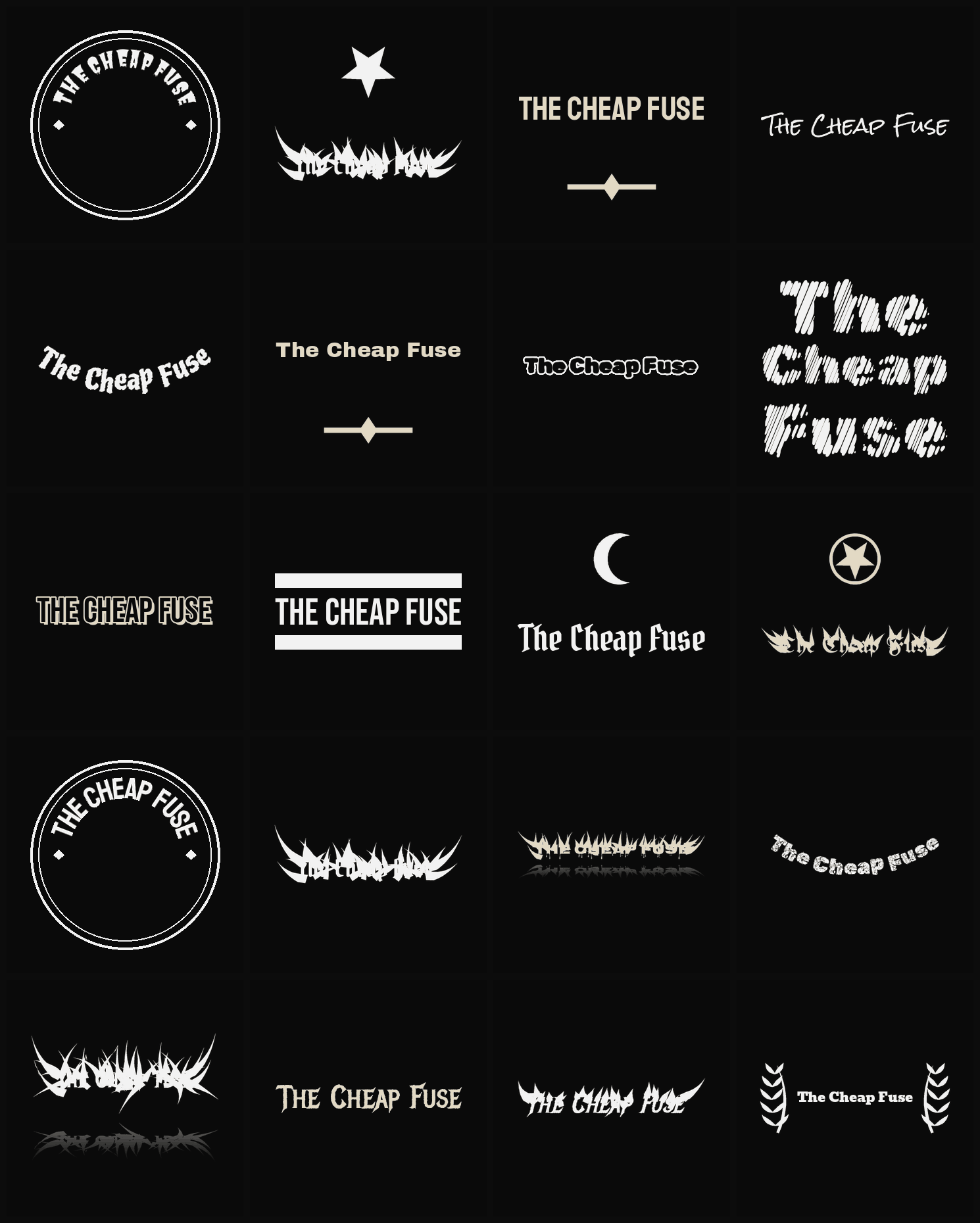 Twenty The Cheap Fuse band logo ideas — different faces, treatments and spike settings