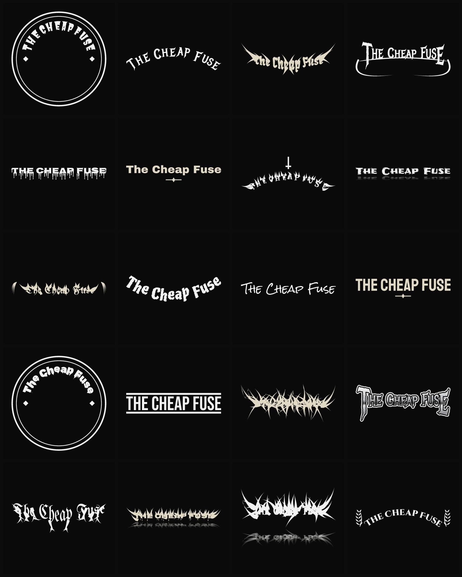 Twenty The Cheap Fuse band logo ideas — different faces, treatments and spike settings