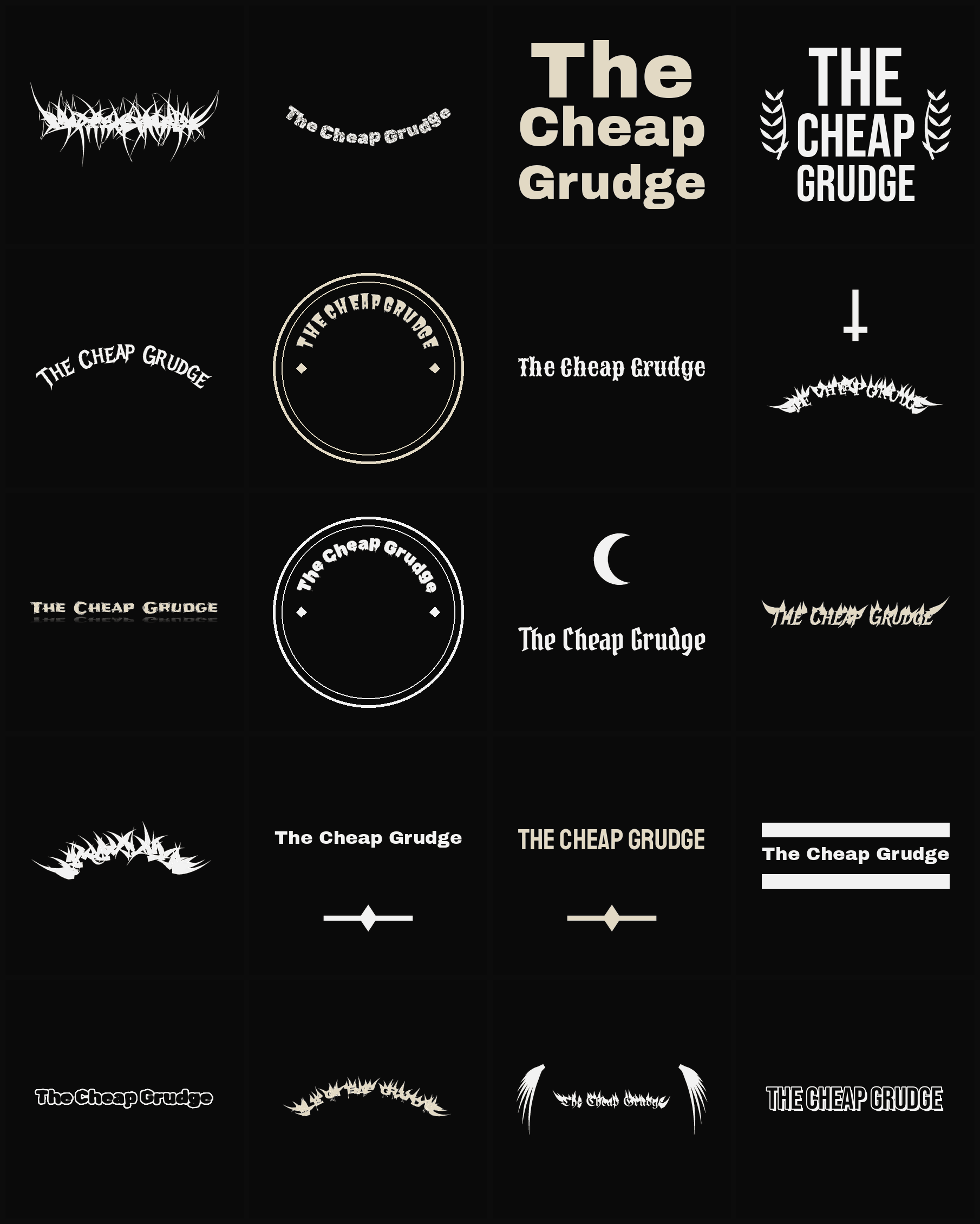 Twenty The Cheap Grudge band logo ideas — different faces, treatments and spike settings