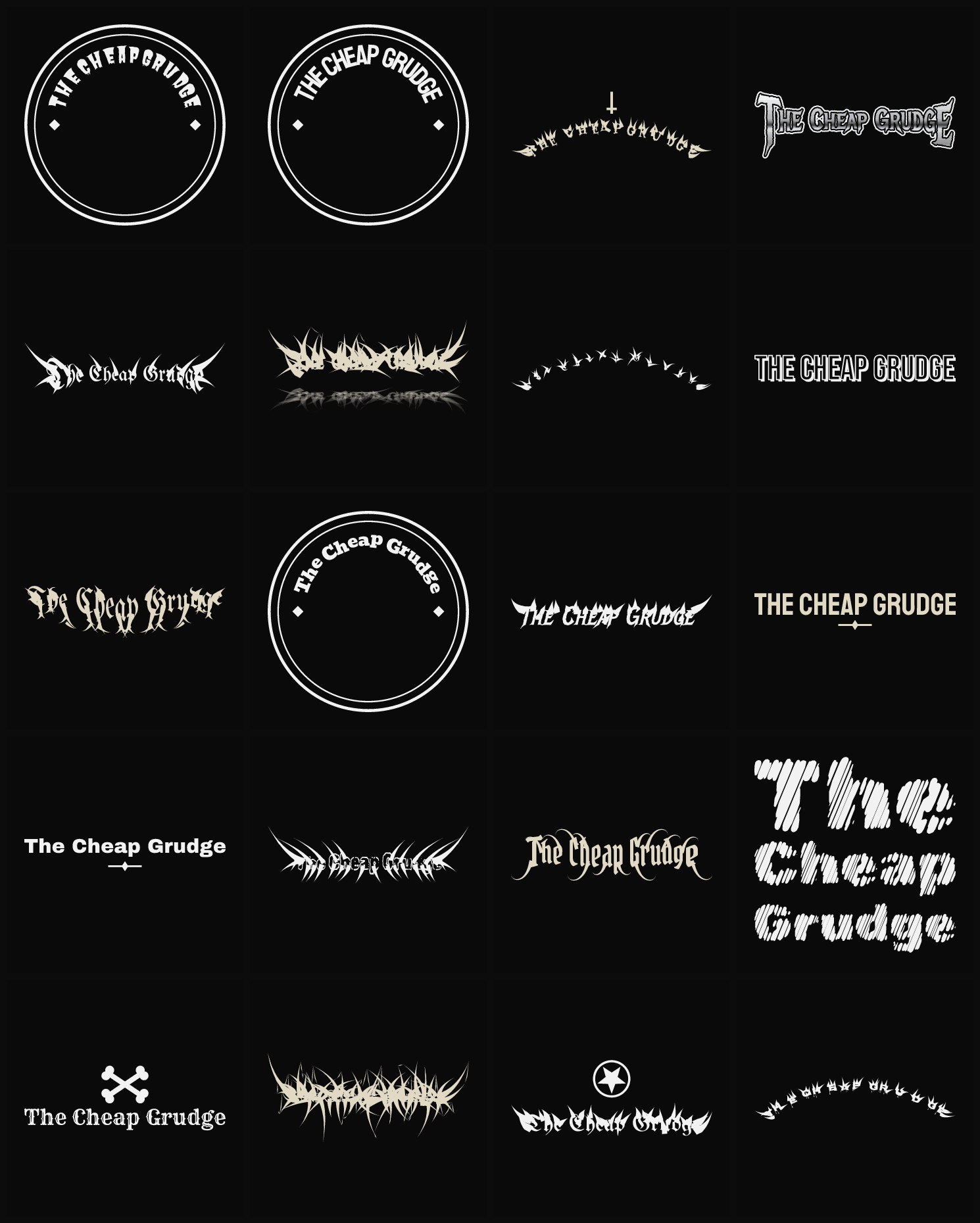Twenty The Cheap Grudge band logo ideas — different faces, treatments and spike settings