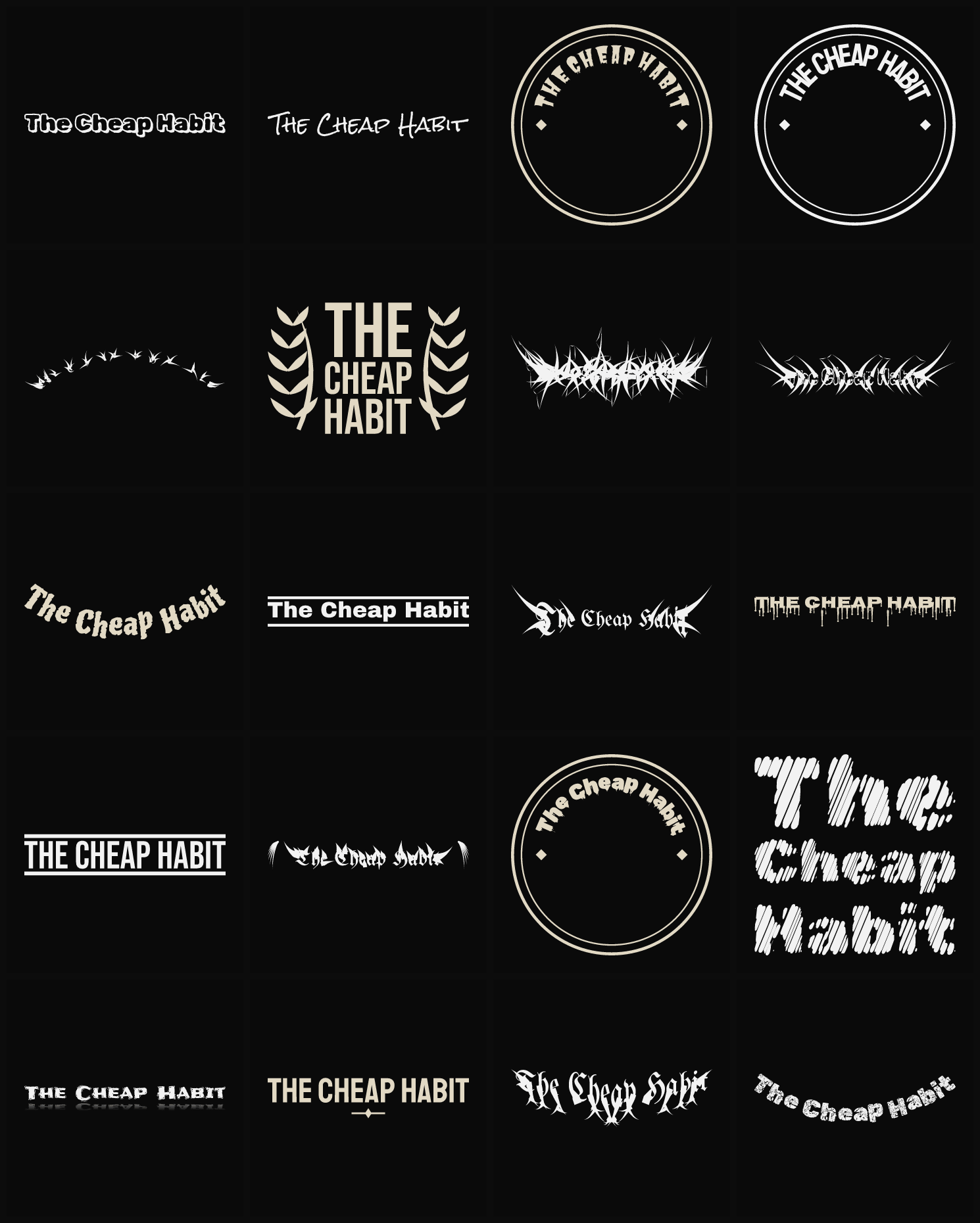 Twenty The Cheap Habit band logo ideas — different faces, treatments and spike settings