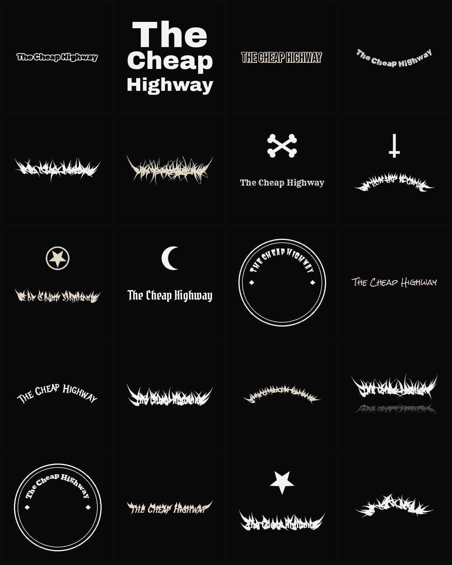 Twenty The Cheap Highway band logo ideas — different faces, treatments and spike settings