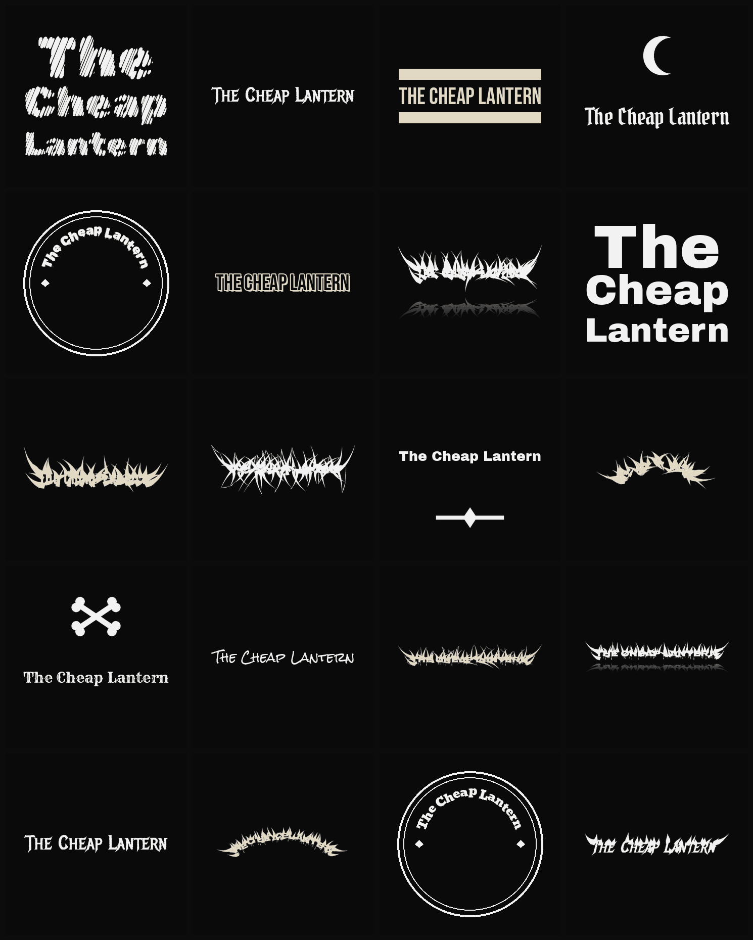 Twenty The Cheap Lantern band logo ideas — different faces, treatments and spike settings
