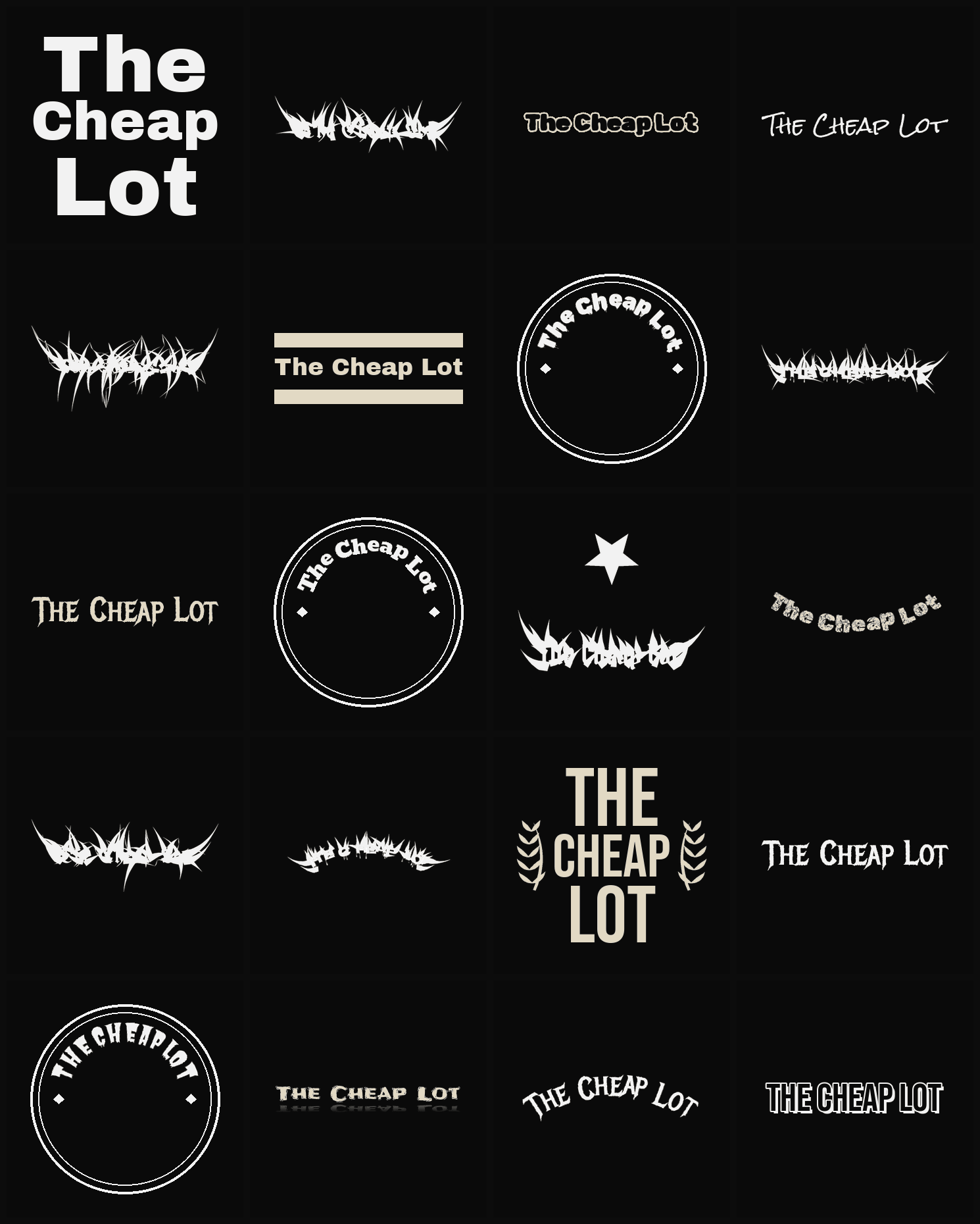 Twenty The Cheap Lot band logo ideas — different faces, treatments and spike settings