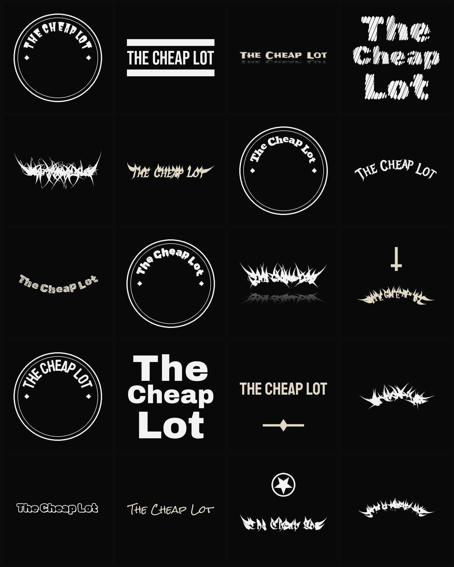 Twenty The Cheap Lot band logo ideas — different faces, treatments and spike settings