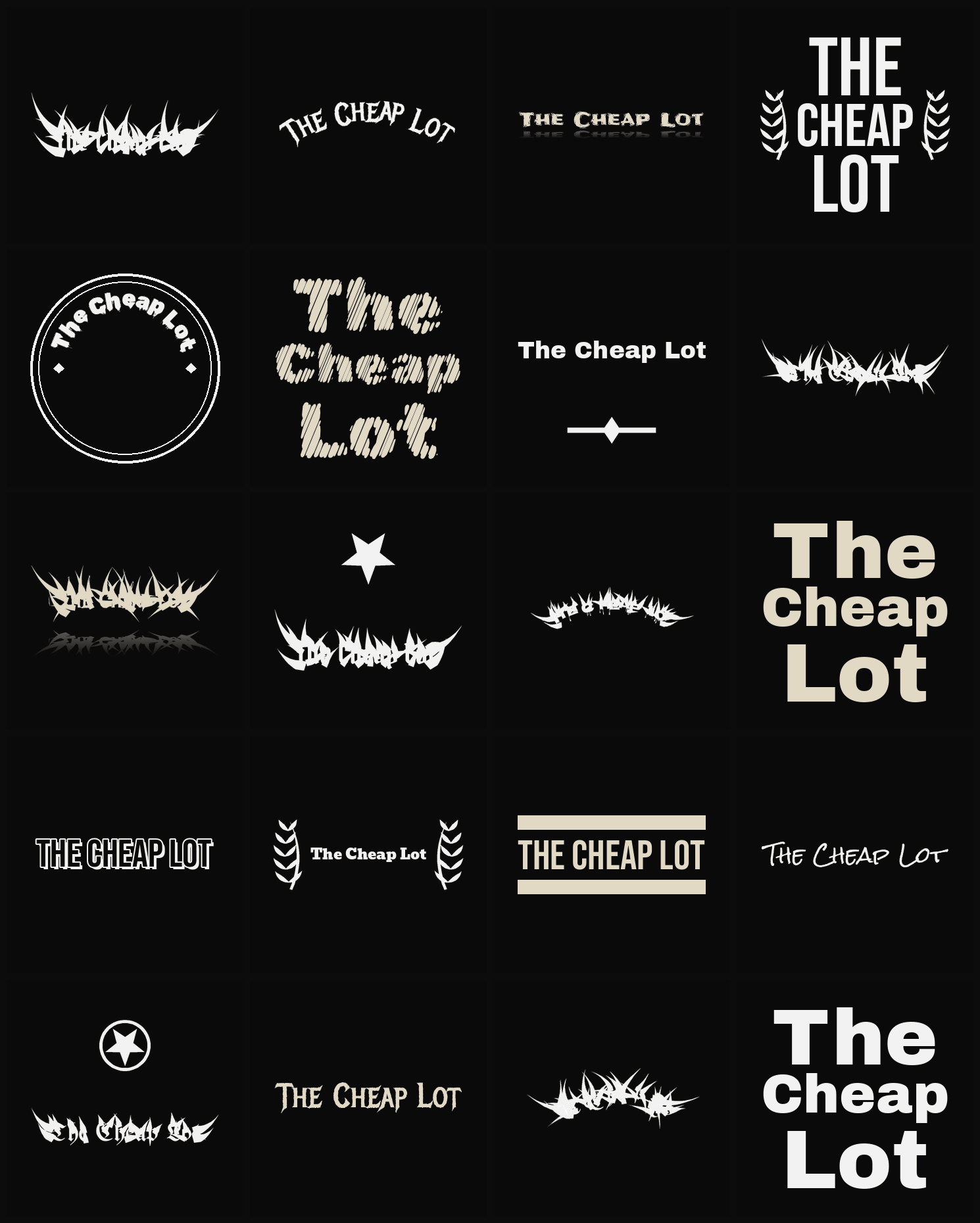 Twenty The Cheap Lot band logo ideas — different faces, treatments and spike settings