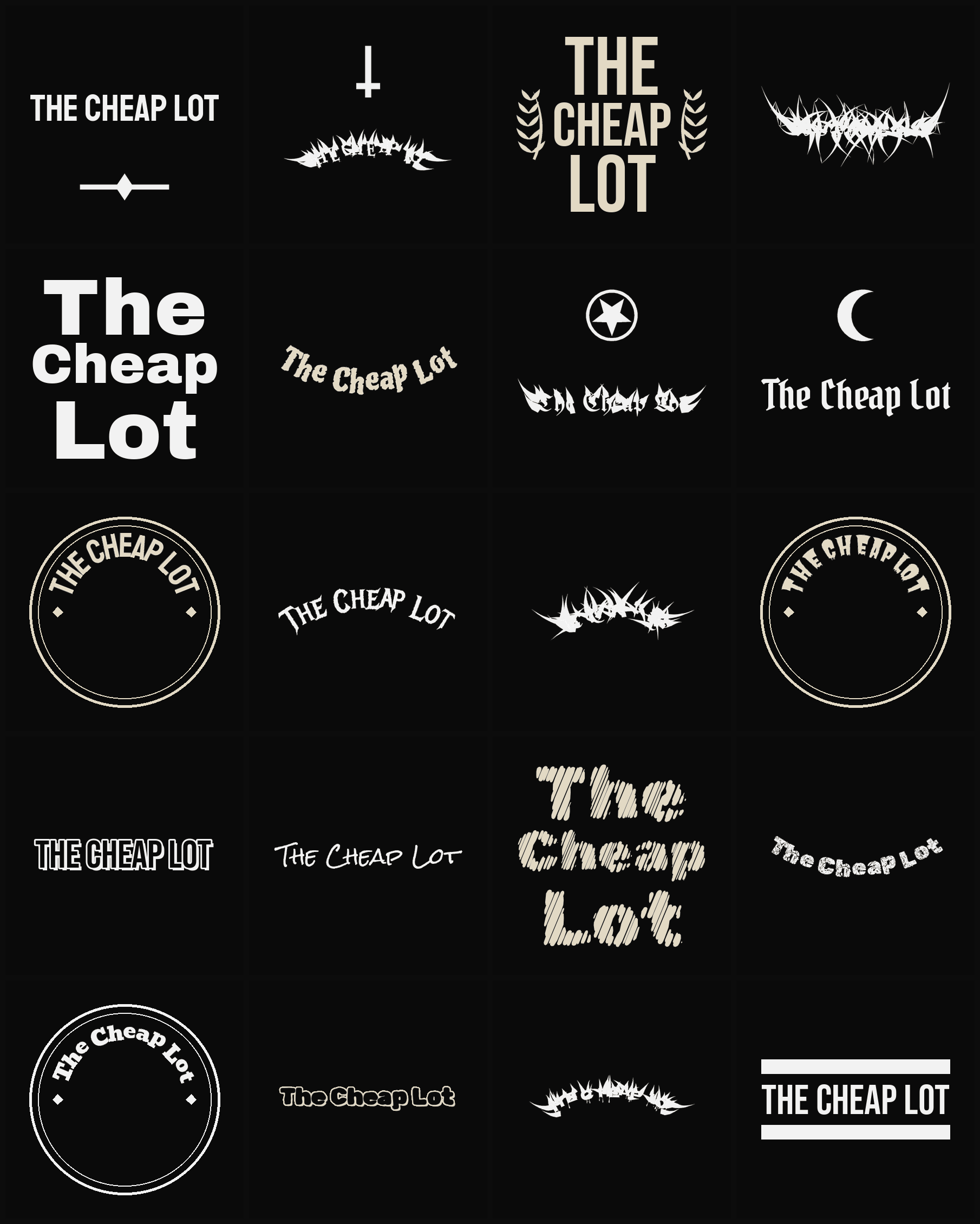 Twenty The Cheap Lot band logo ideas — different faces, treatments and spike settings