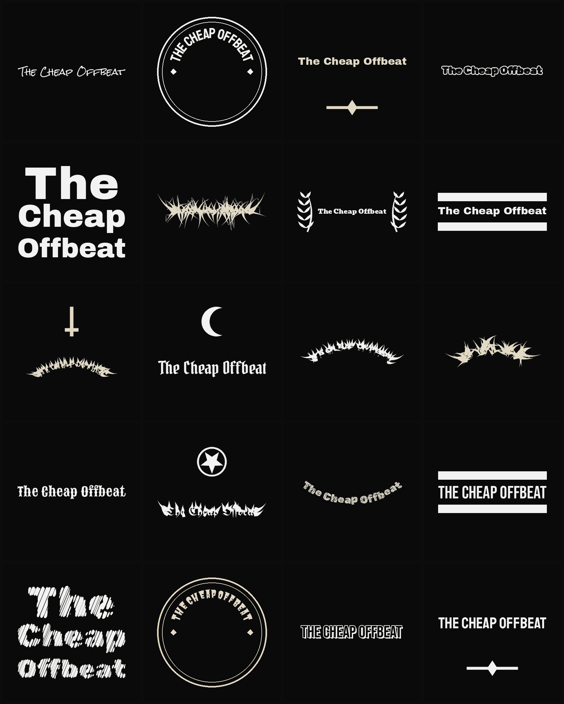 Twenty The Cheap Offbeat band logo ideas — different faces, treatments and spike settings