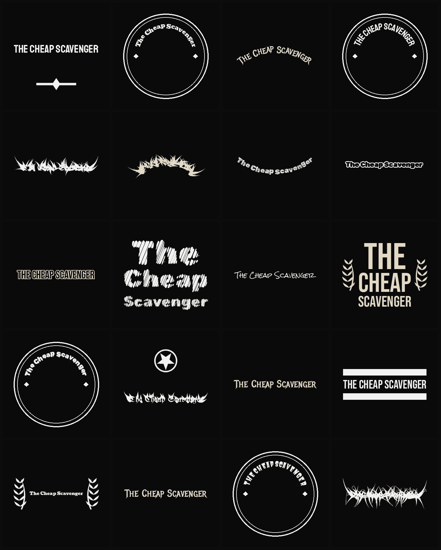 Twenty The Cheap Scavenger band logo ideas — different faces, treatments and spike settings