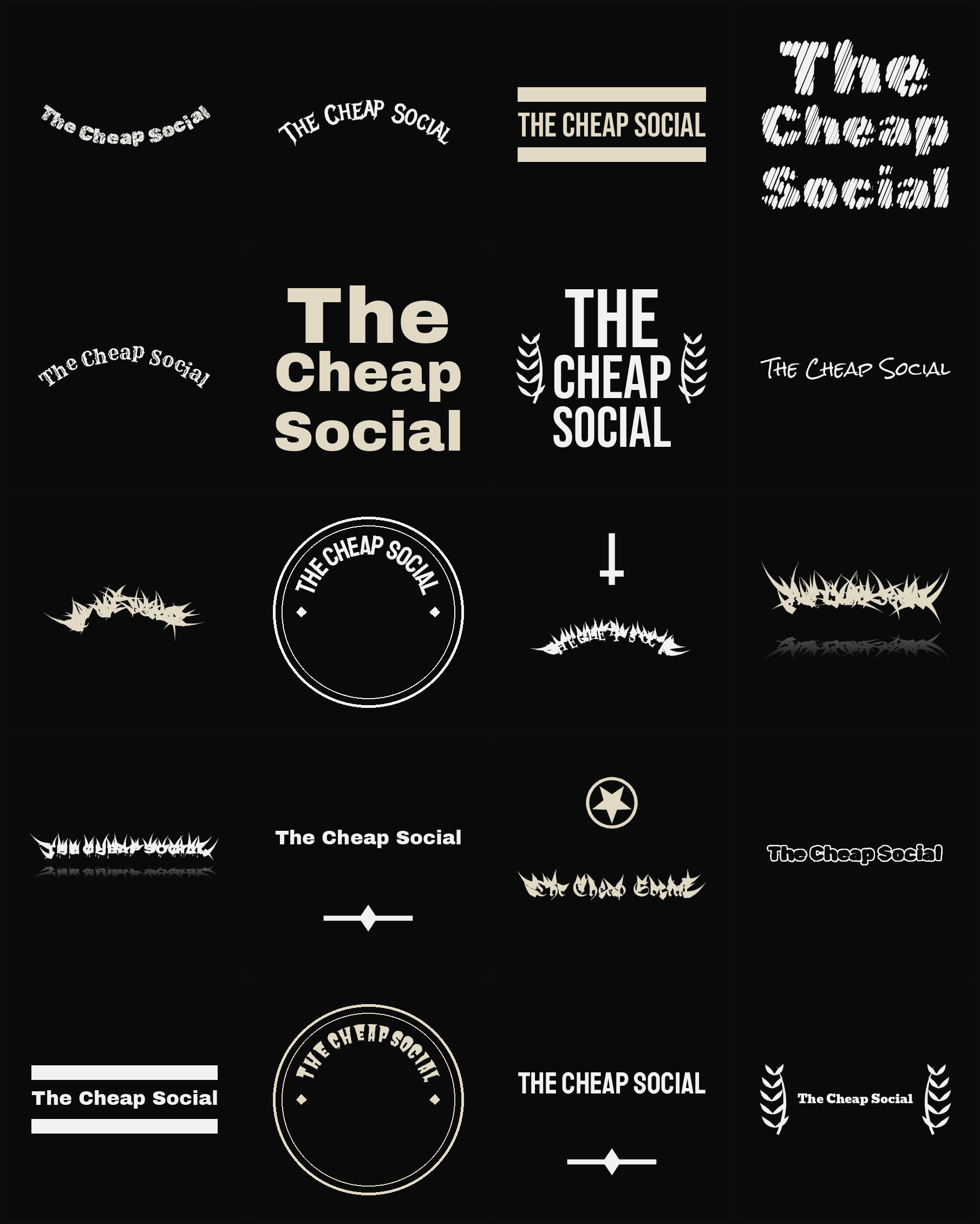 Twenty The Cheap Social band logo ideas — different faces, treatments and spike settings