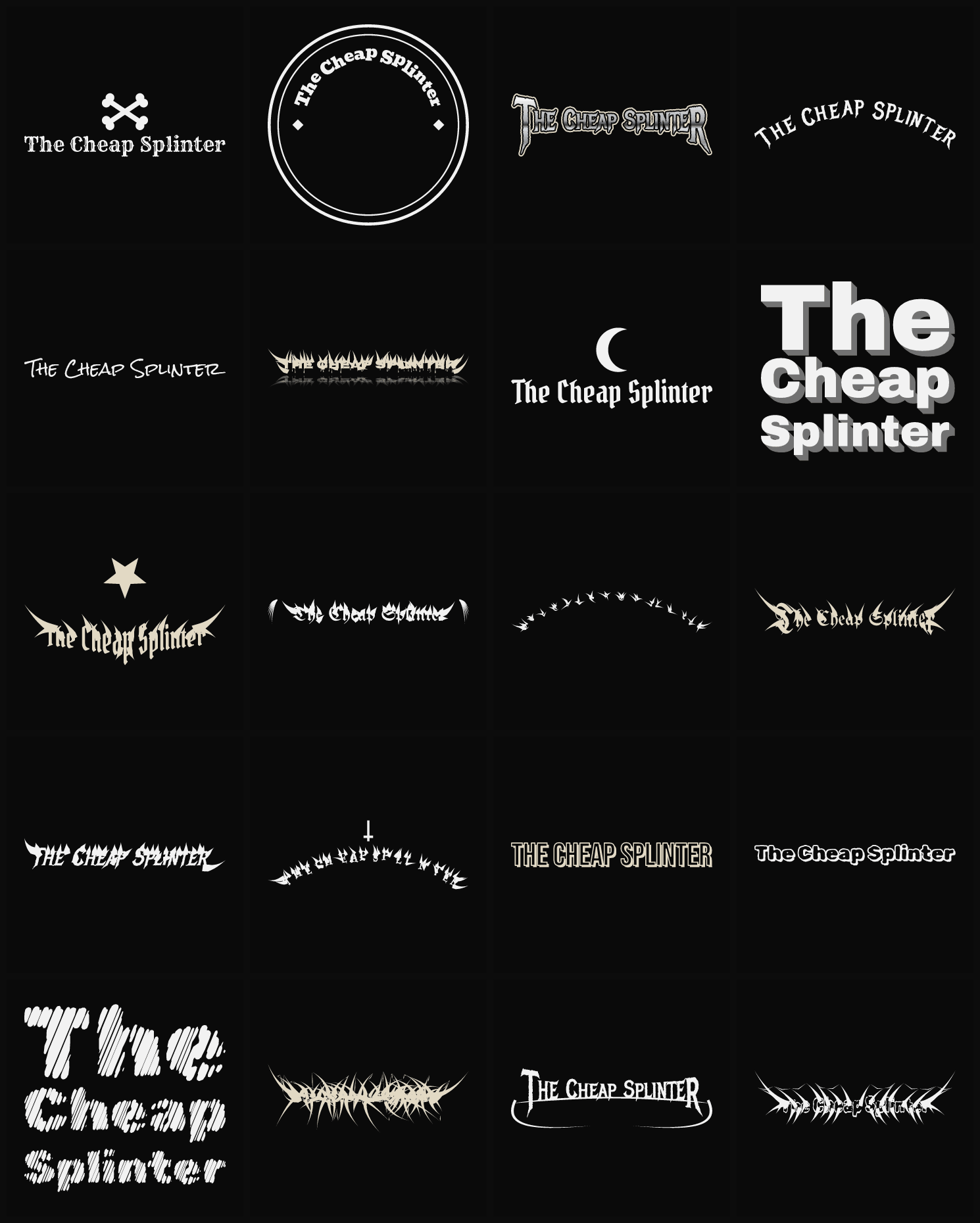 Twenty The Cheap Splinter band logo ideas — different faces, treatments and spike settings