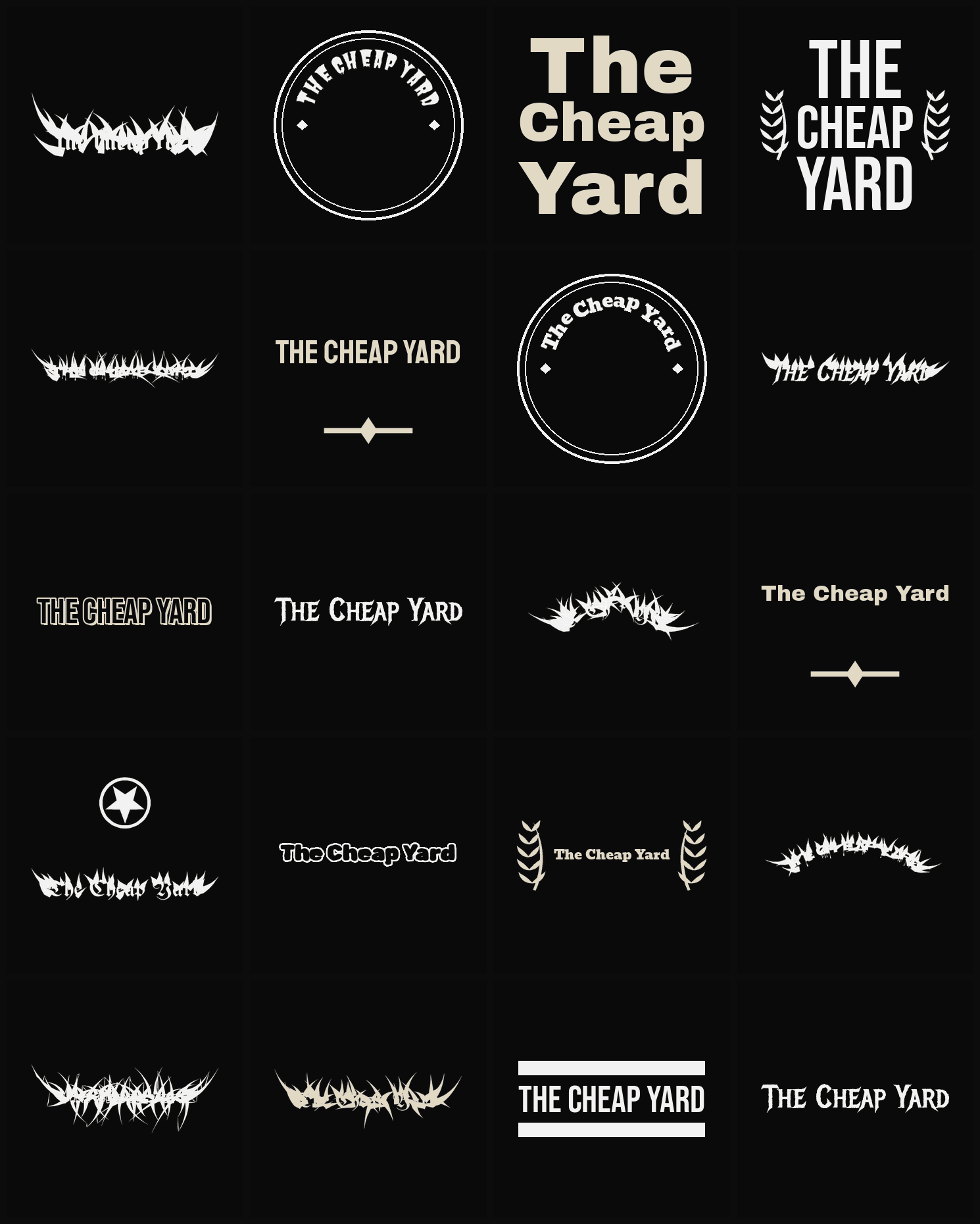 Twenty The Cheap Yard band logo ideas — different faces, treatments and spike settings