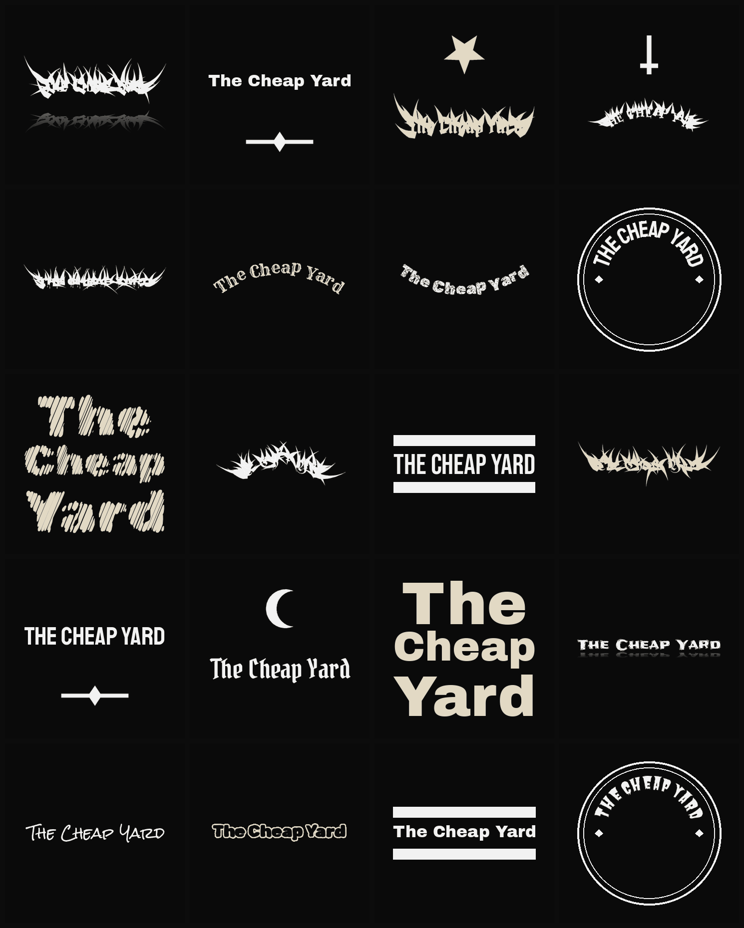 Twenty The Cheap Yard band logo ideas — different faces, treatments and spike settings