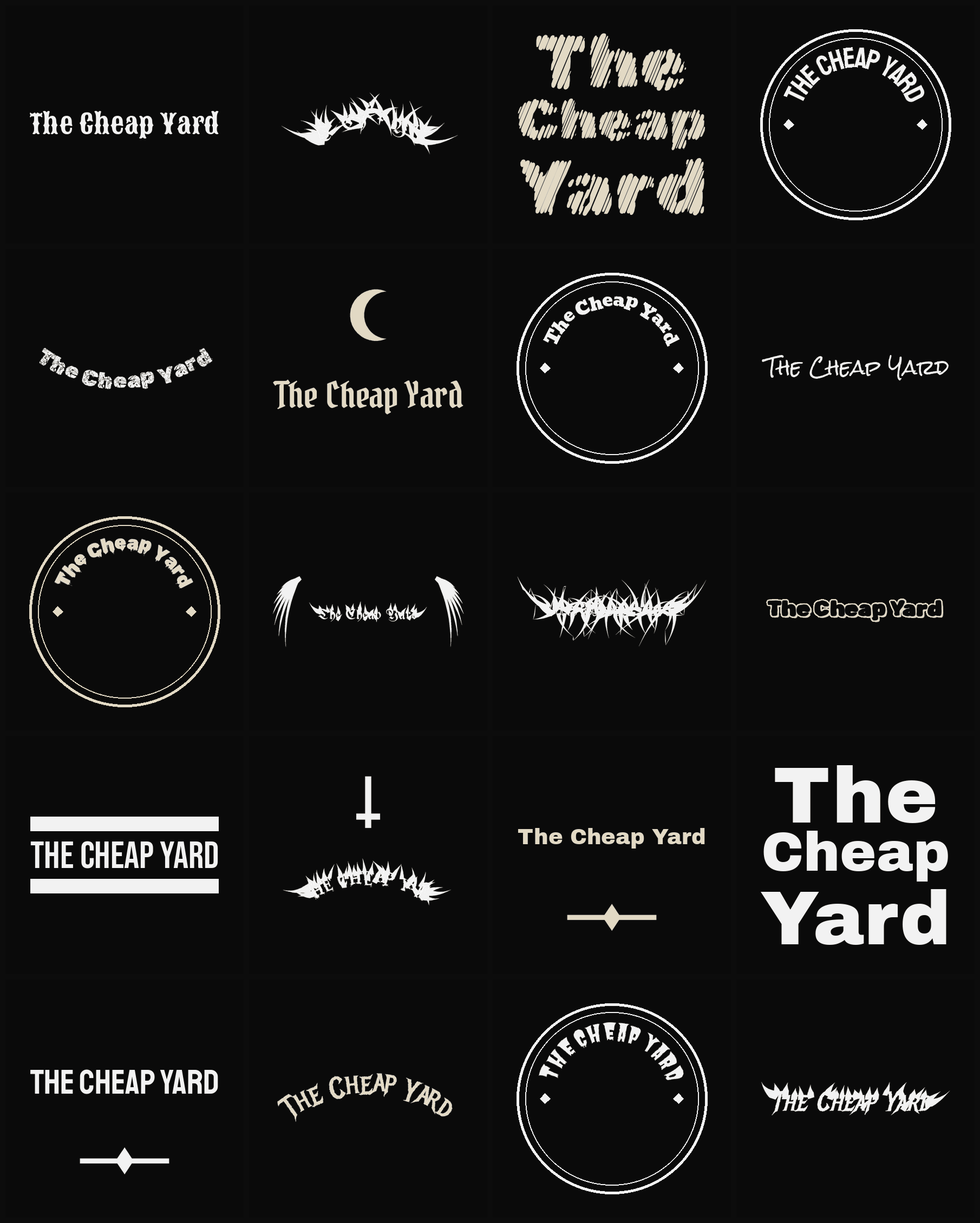 Twenty The Cheap Yard band logo ideas — different faces, treatments and spike settings