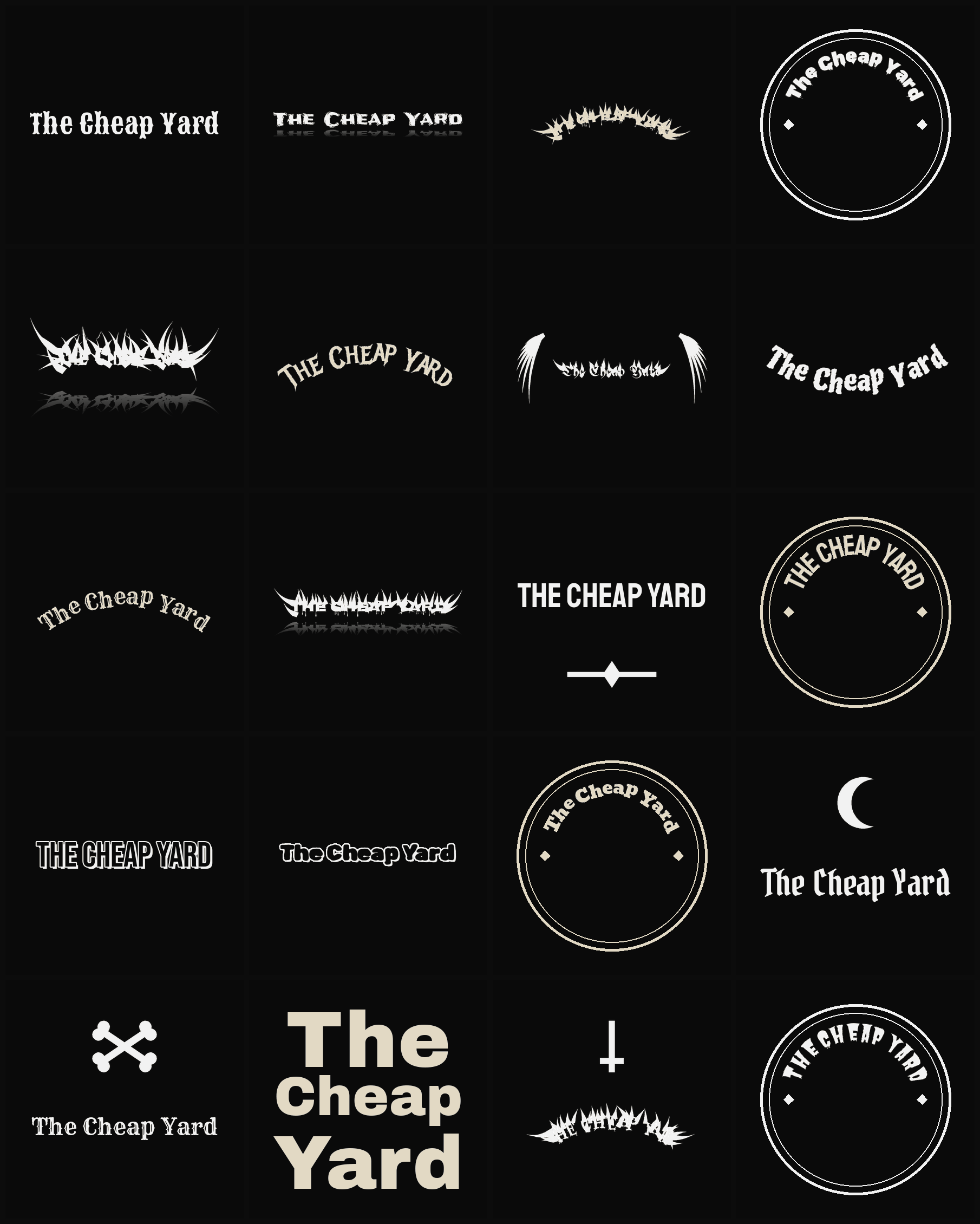Twenty The Cheap Yard band logo ideas — different faces, treatments and spike settings