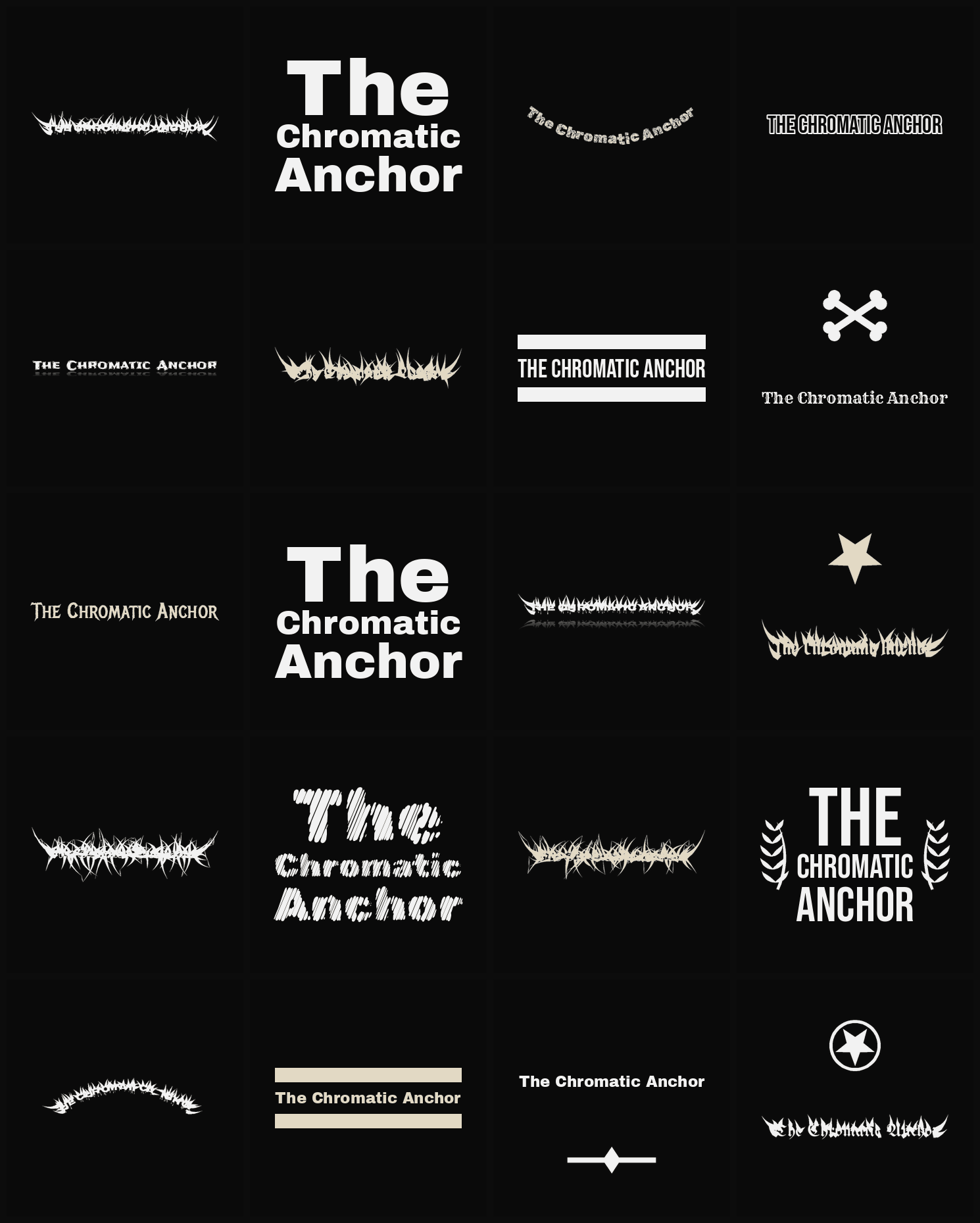 Twenty The Chromatic Anchor band logo ideas — different faces, treatments and spike settings