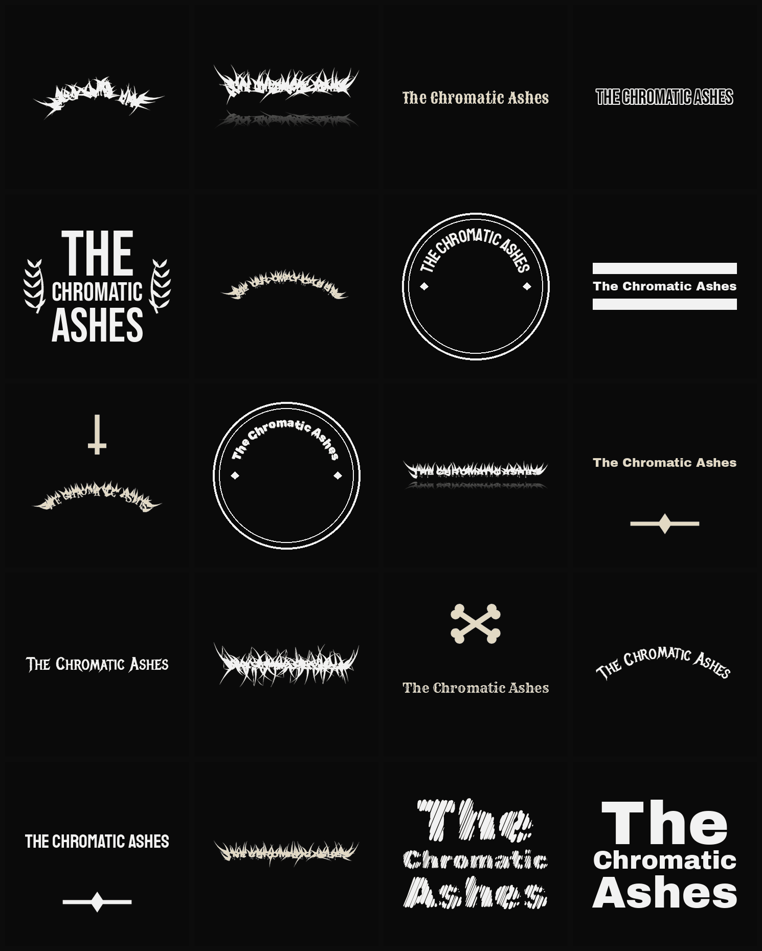 Twenty The Chromatic Ashes band logo ideas — different faces, treatments and spike settings