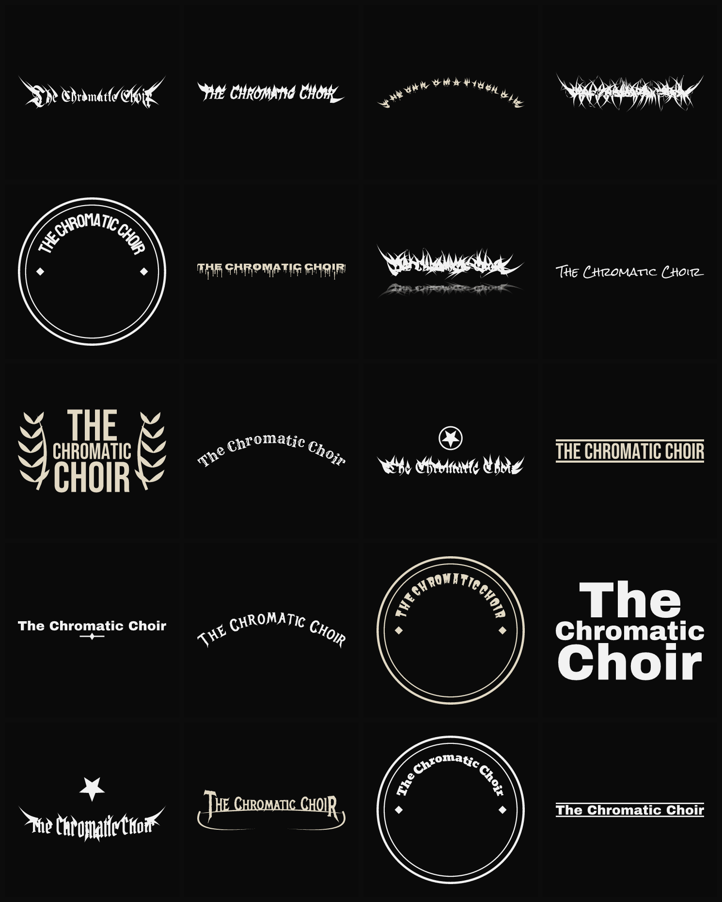 Twenty The Chromatic Choir band logo ideas — different faces, treatments and spike settings
