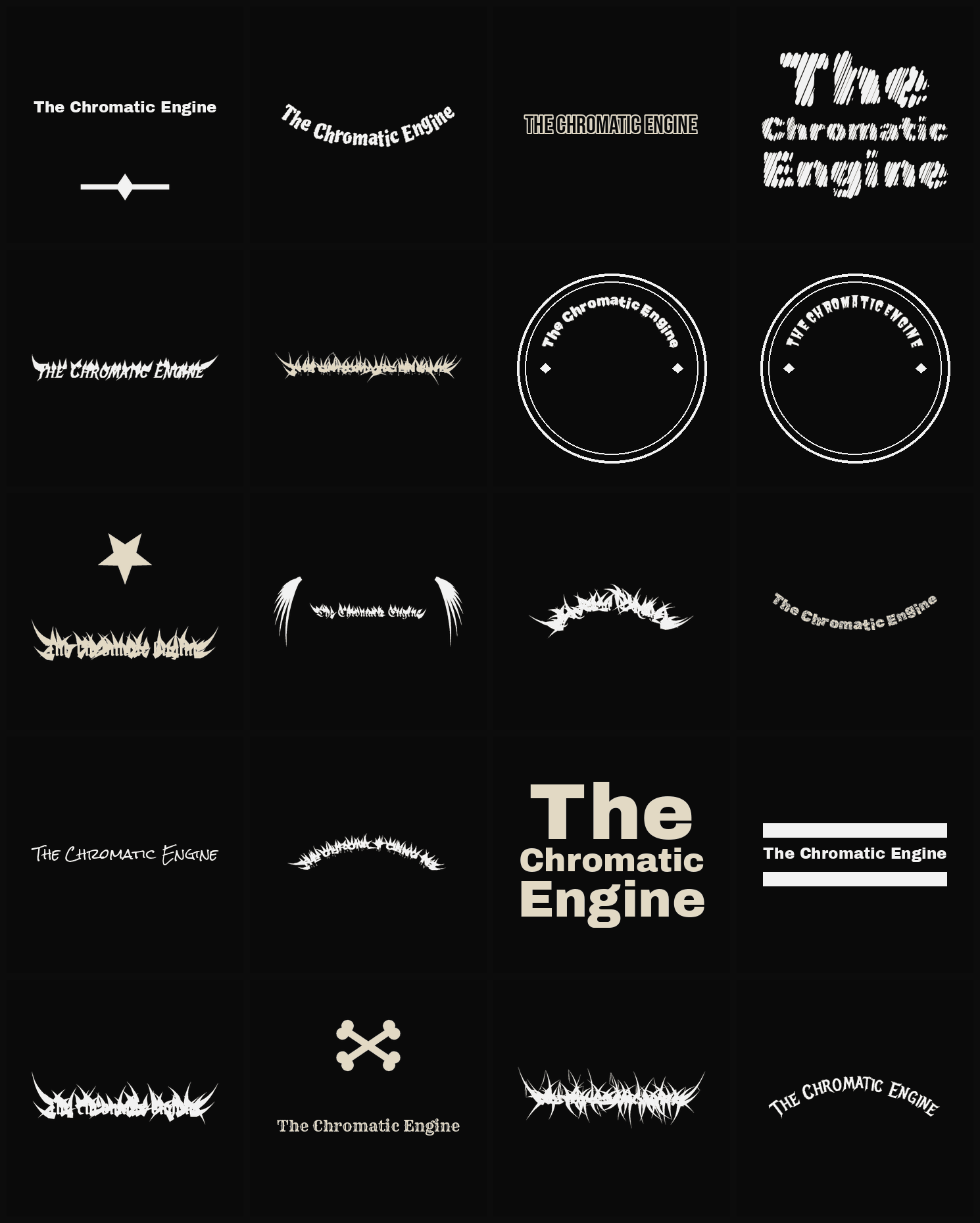 Twenty The Chromatic Engine band logo ideas — different faces, treatments and spike settings