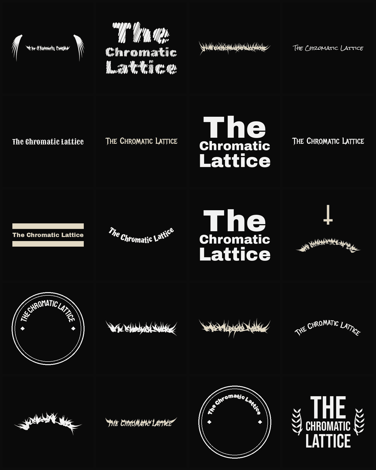 Twenty The Chromatic Lattice band logo ideas — different faces, treatments and spike settings