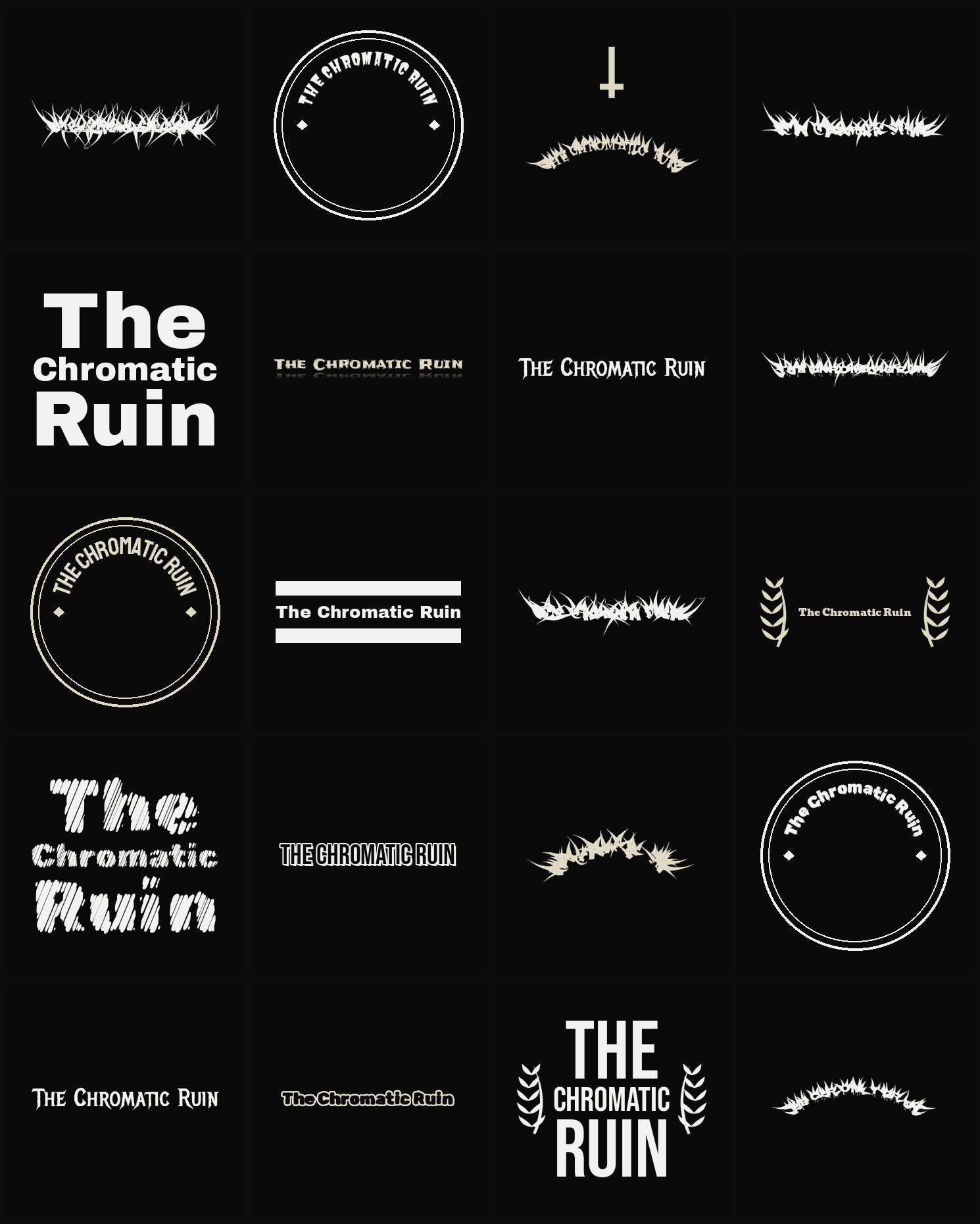 Twenty The Chromatic Ruin band logo ideas — different faces, treatments and spike settings