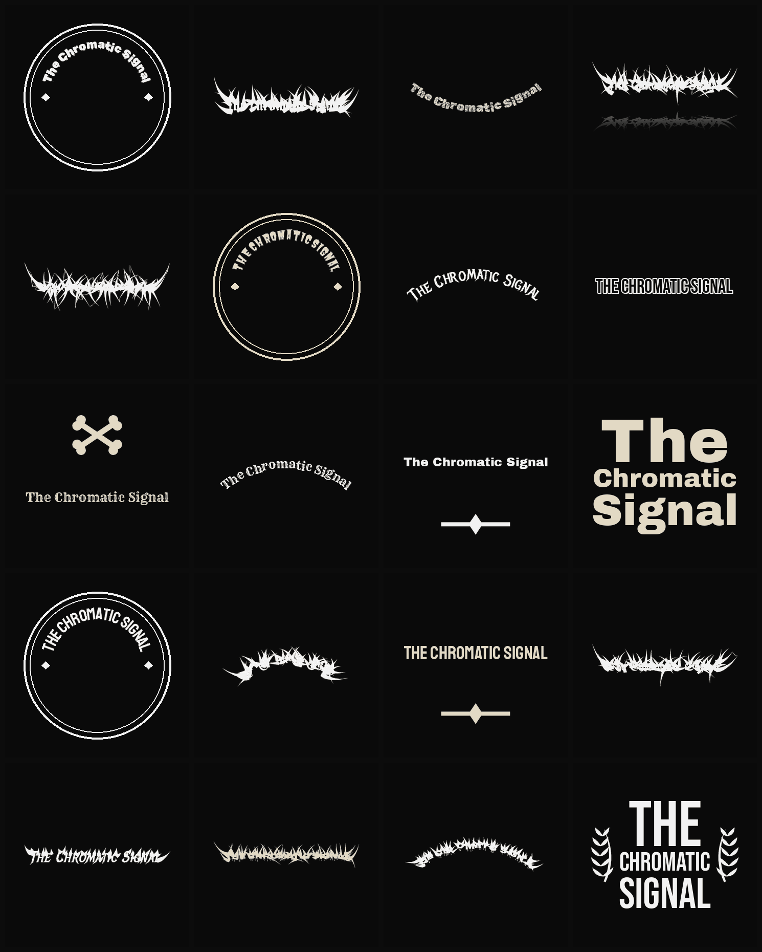Twenty The Chromatic Signal band logo ideas — different faces, treatments and spike settings