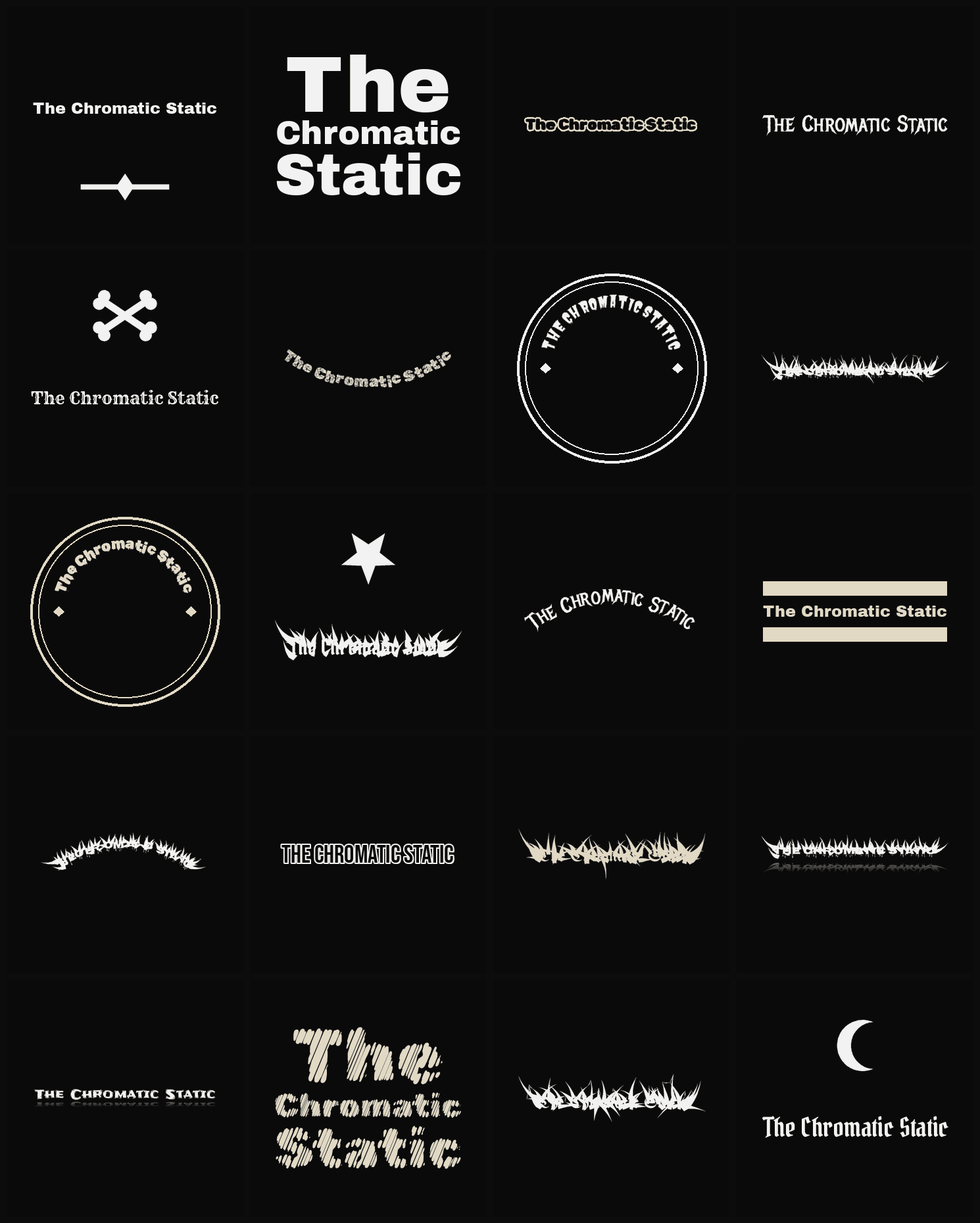 Twenty The Chromatic Static band logo ideas — different faces, treatments and spike settings