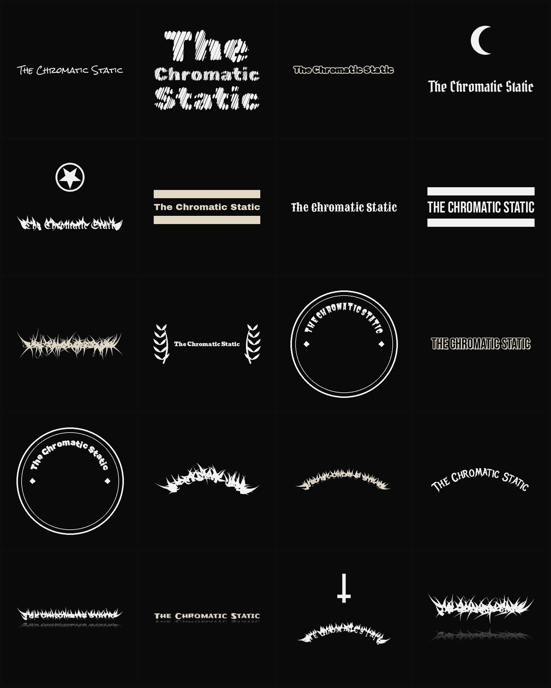 Twenty The Chromatic Static band logo ideas — different faces, treatments and spike settings