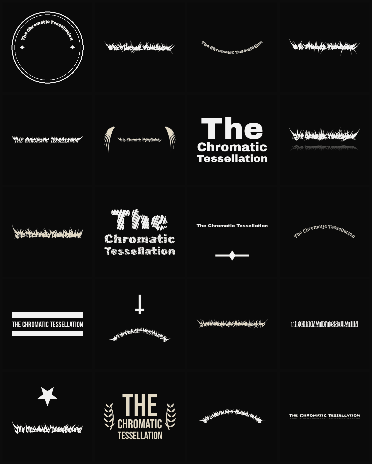 Twenty The Chromatic Tessellation band logo ideas — different faces, treatments and spike settings