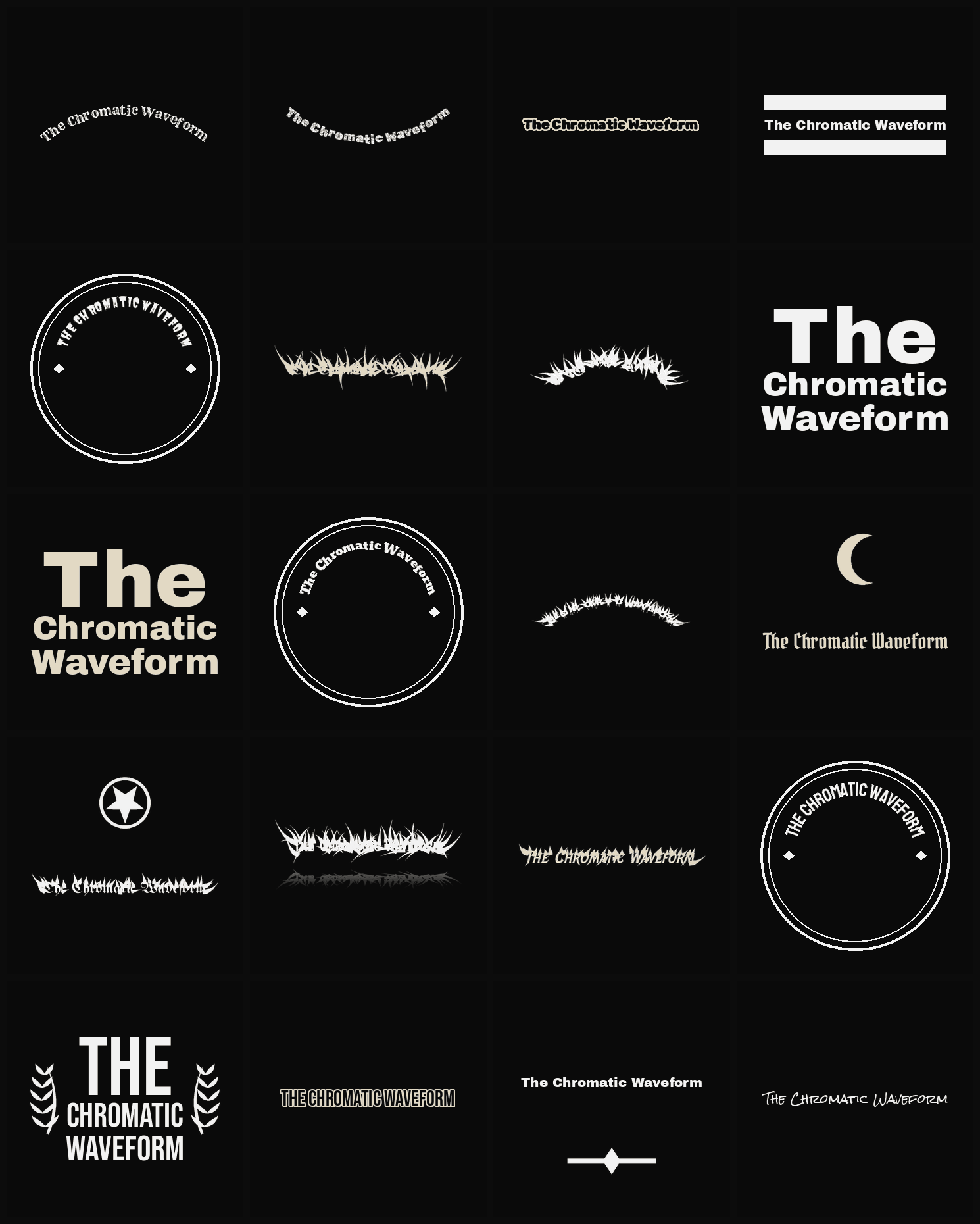 Twenty The Chromatic Waveform band logo ideas — different faces, treatments and spike settings