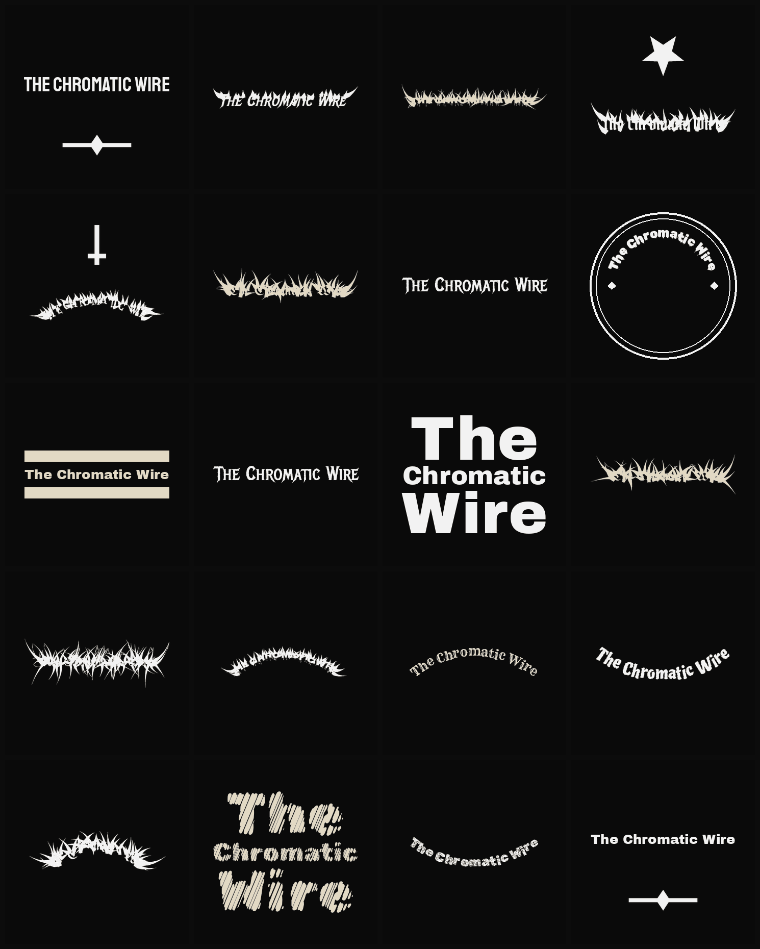 Twenty The Chromatic Wire band logo ideas — different faces, treatments and spike settings