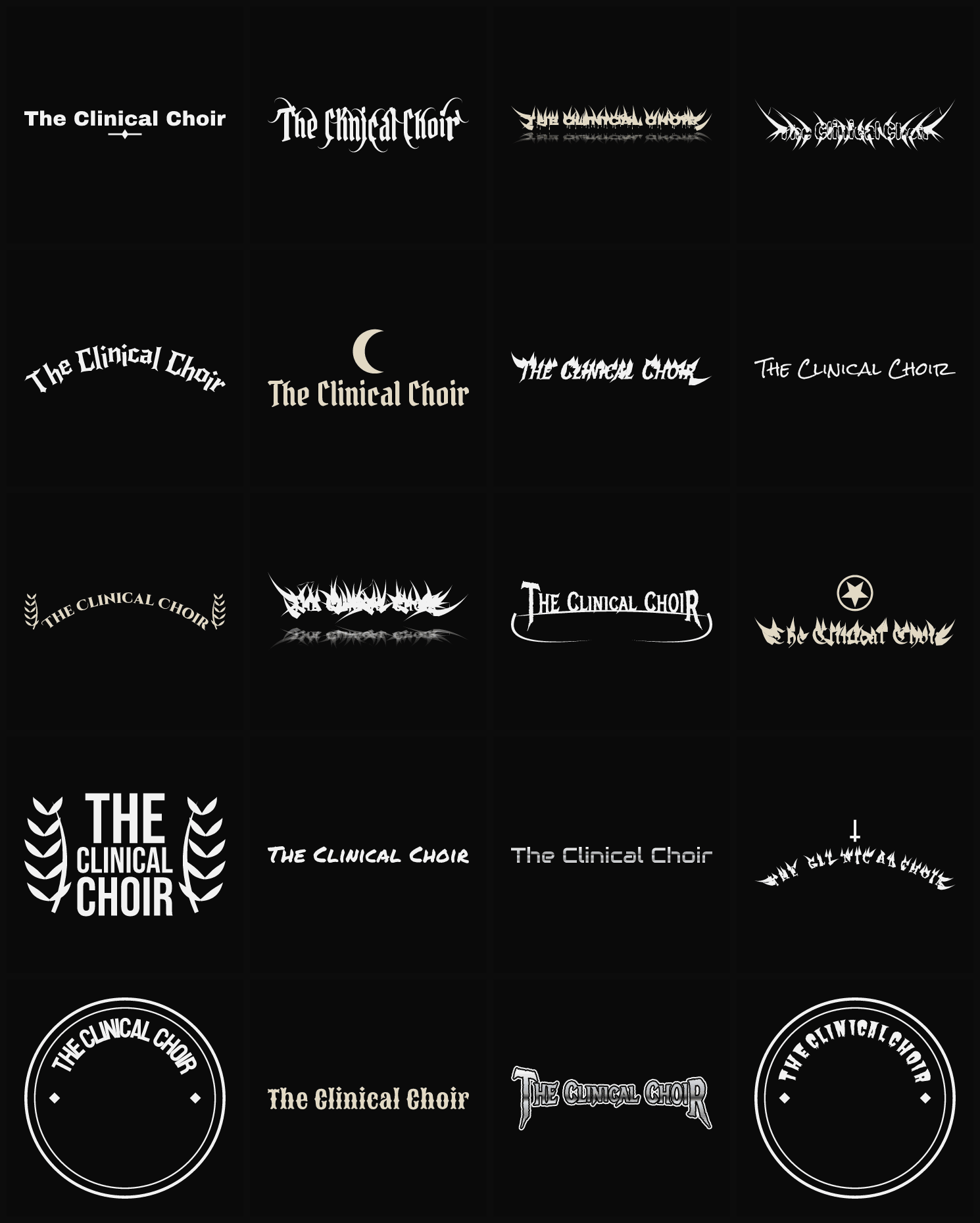 Twenty The Clinical Choir band logo ideas — different faces, treatments and spike settings