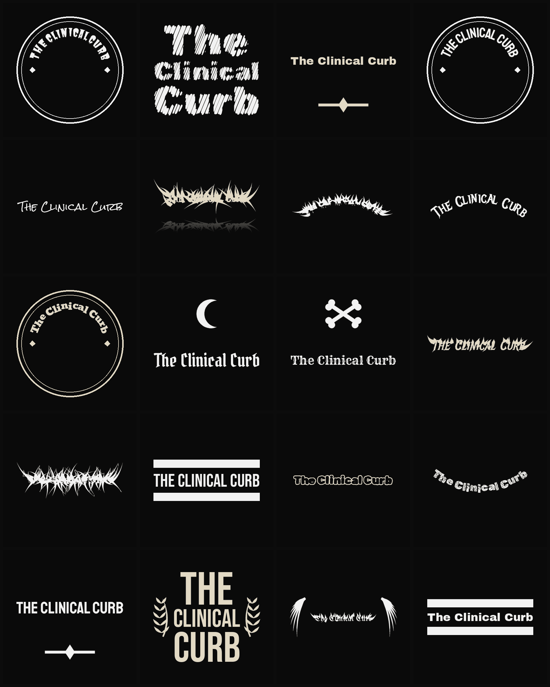 Twenty The Clinical Curb band logo ideas — different faces, treatments and spike settings