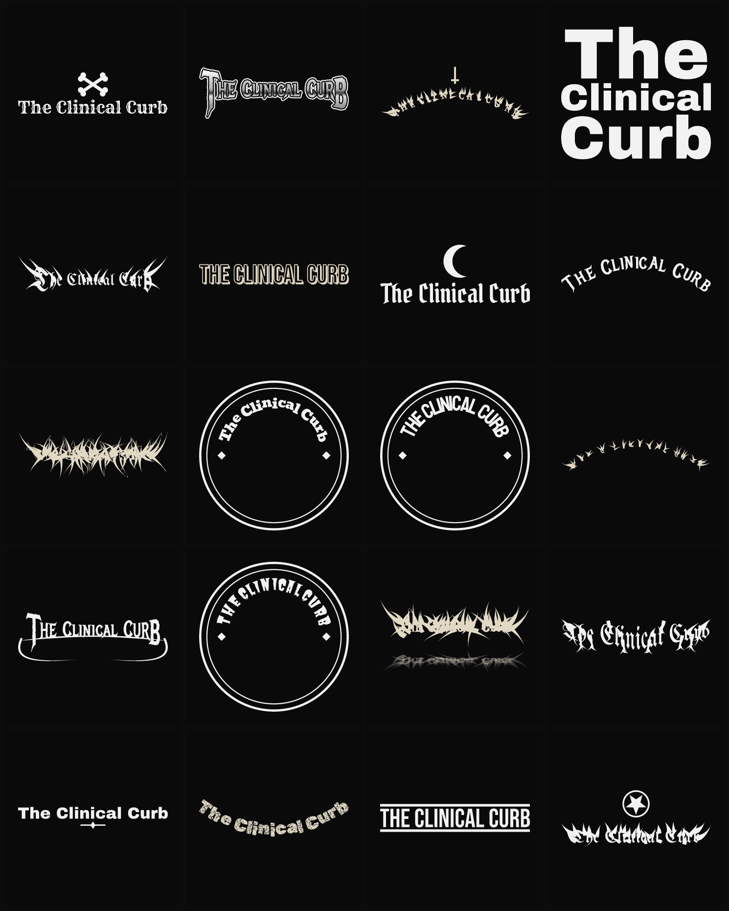 Twenty The Clinical Curb band logo ideas — different faces, treatments and spike settings