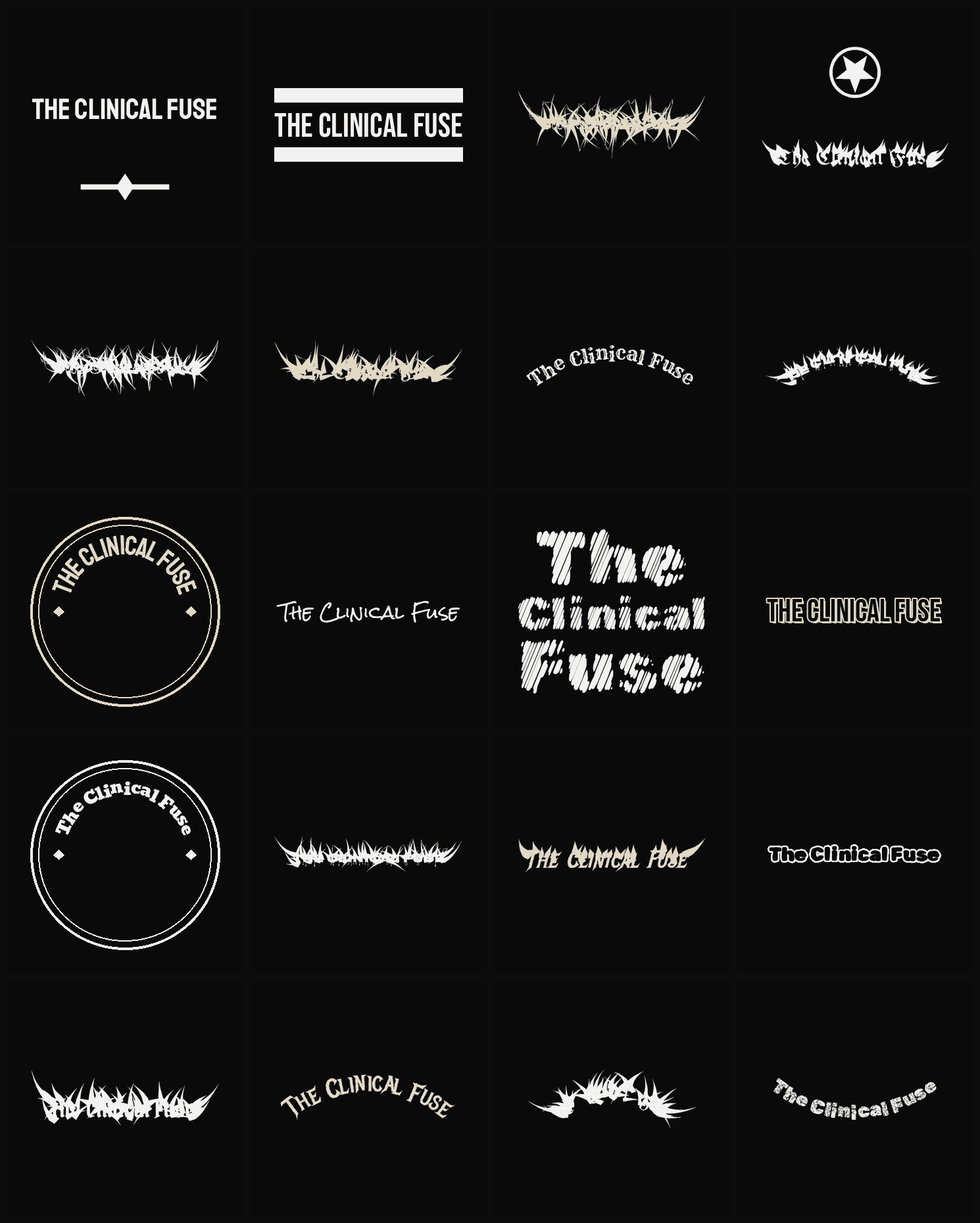 Twenty The Clinical Fuse band logo ideas — different faces, treatments and spike settings