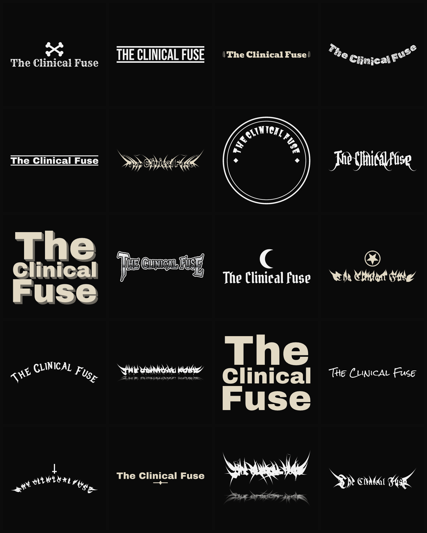 Twenty The Clinical Fuse band logo ideas — different faces, treatments and spike settings