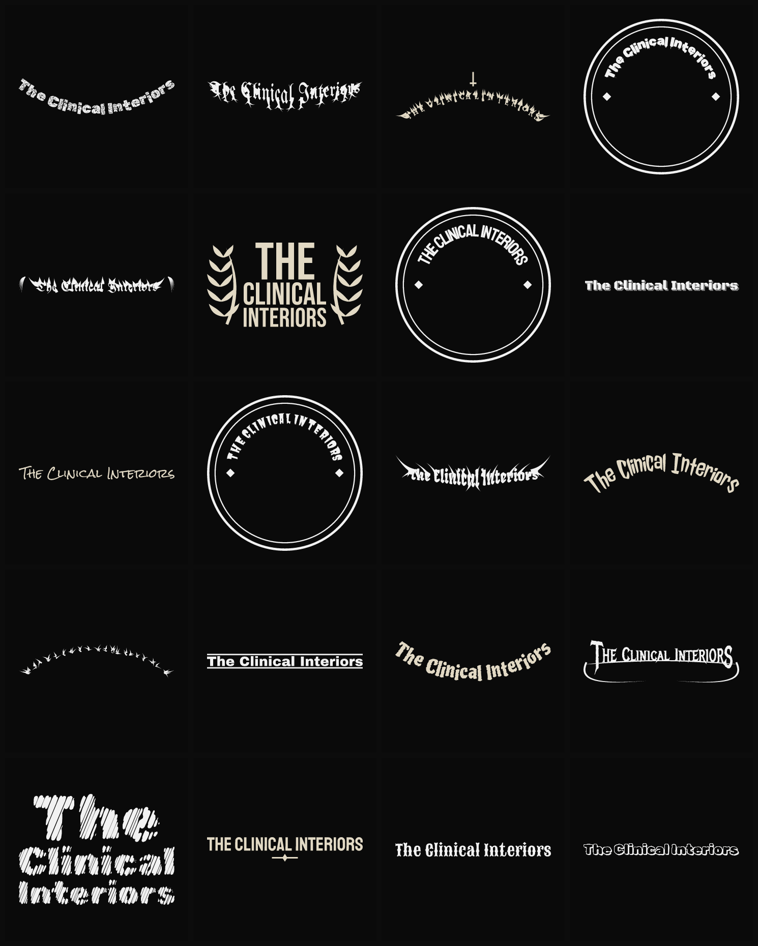 Twenty The Clinical Interiors band logo ideas — different faces, treatments and spike settings