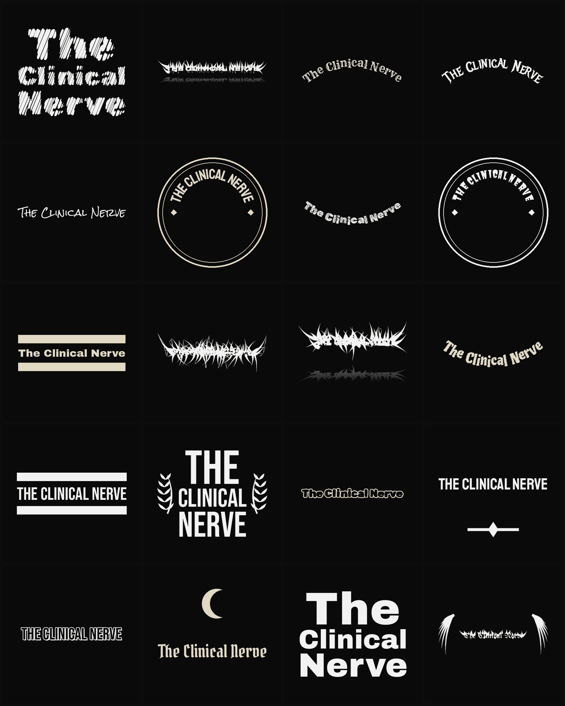 Twenty The Clinical Nerve band logo ideas — different faces, treatments and spike settings