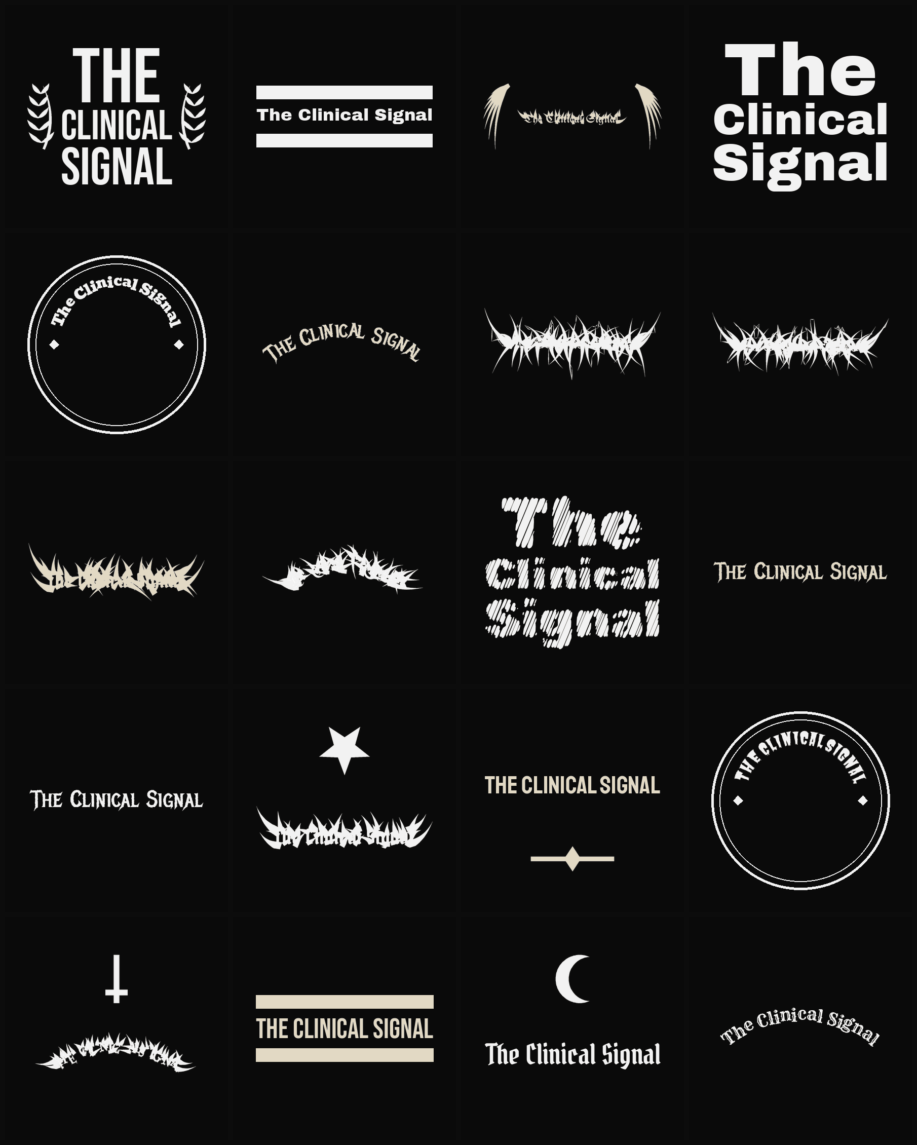 Twenty The Clinical Signal band logo ideas — different faces, treatments and spike settings