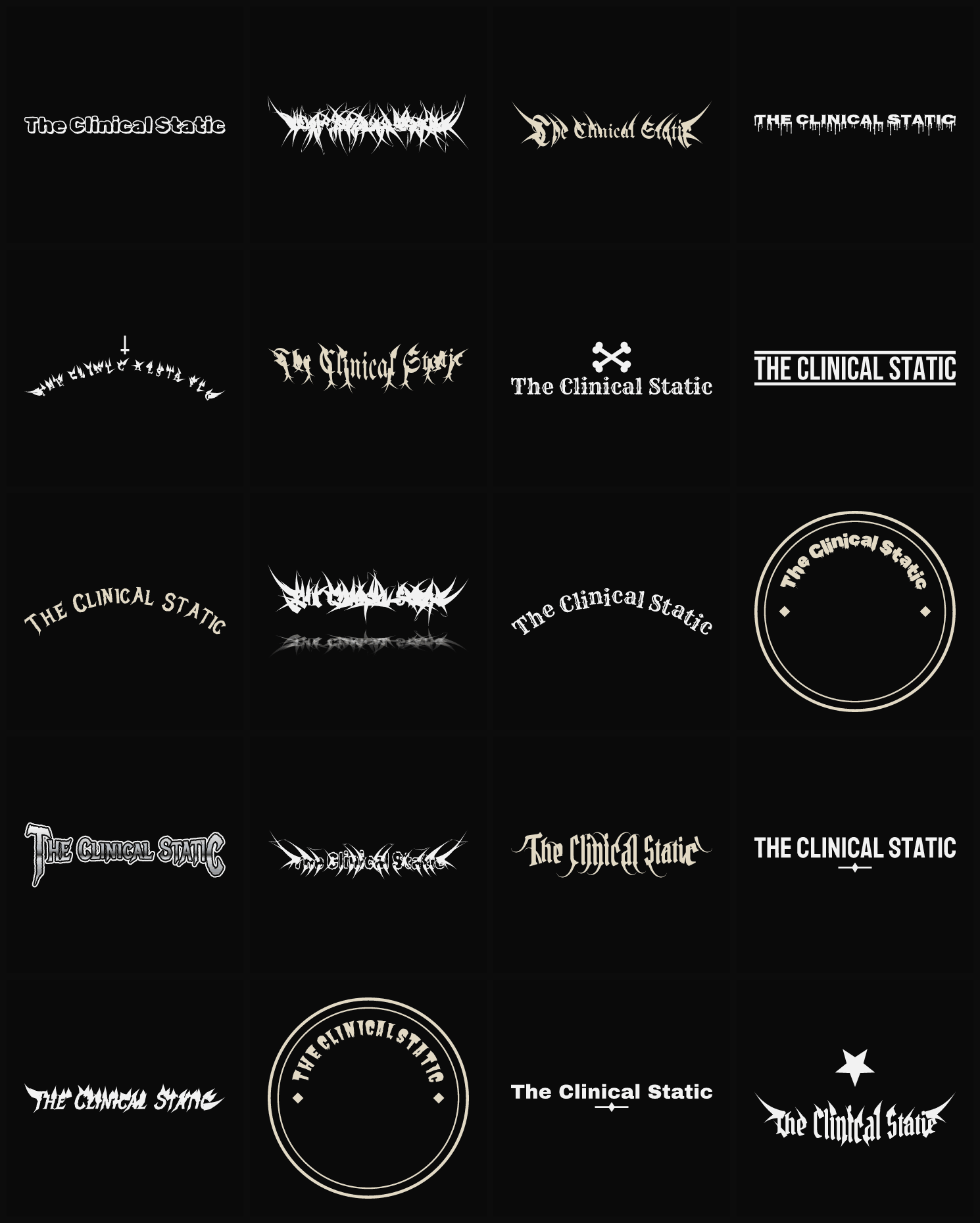 Twenty The Clinical Static band logo ideas — different faces, treatments and spike settings