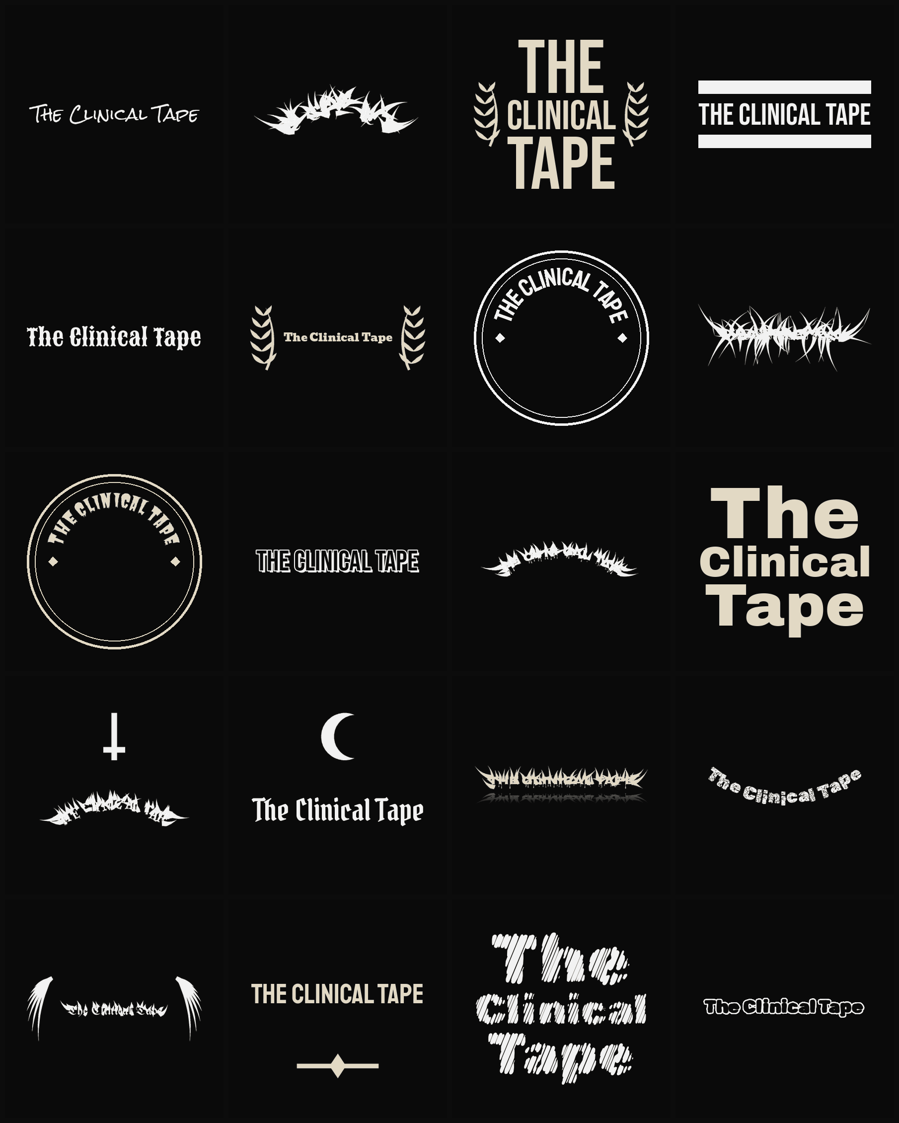 Twenty The Clinical Tape band logo ideas — different faces, treatments and spike settings