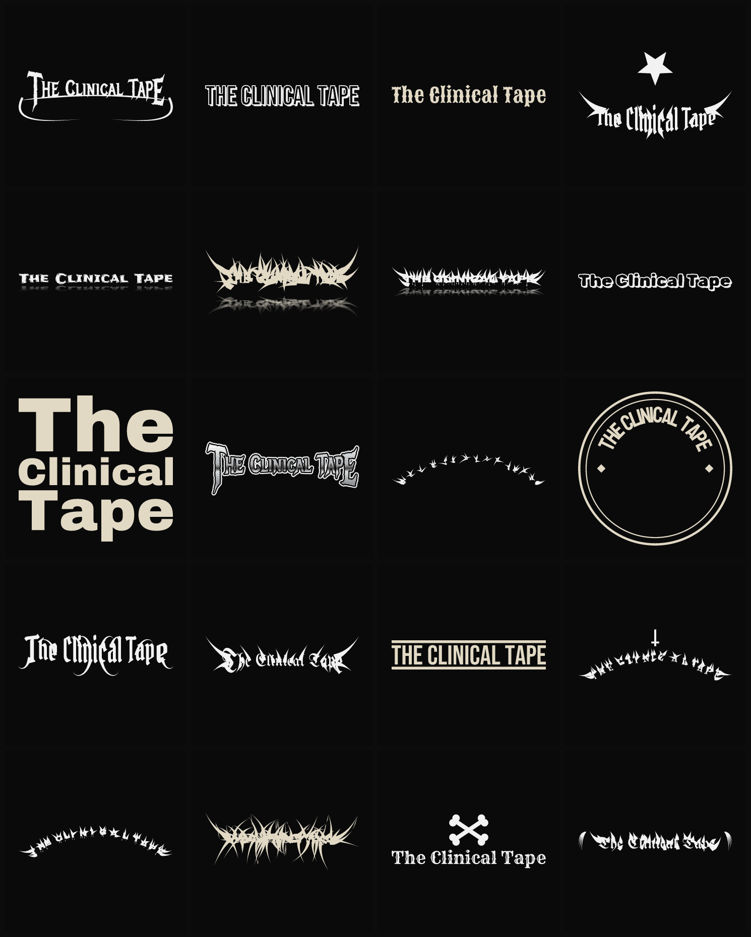 Twenty The Clinical Tape band logo ideas — different faces, treatments and spike settings
